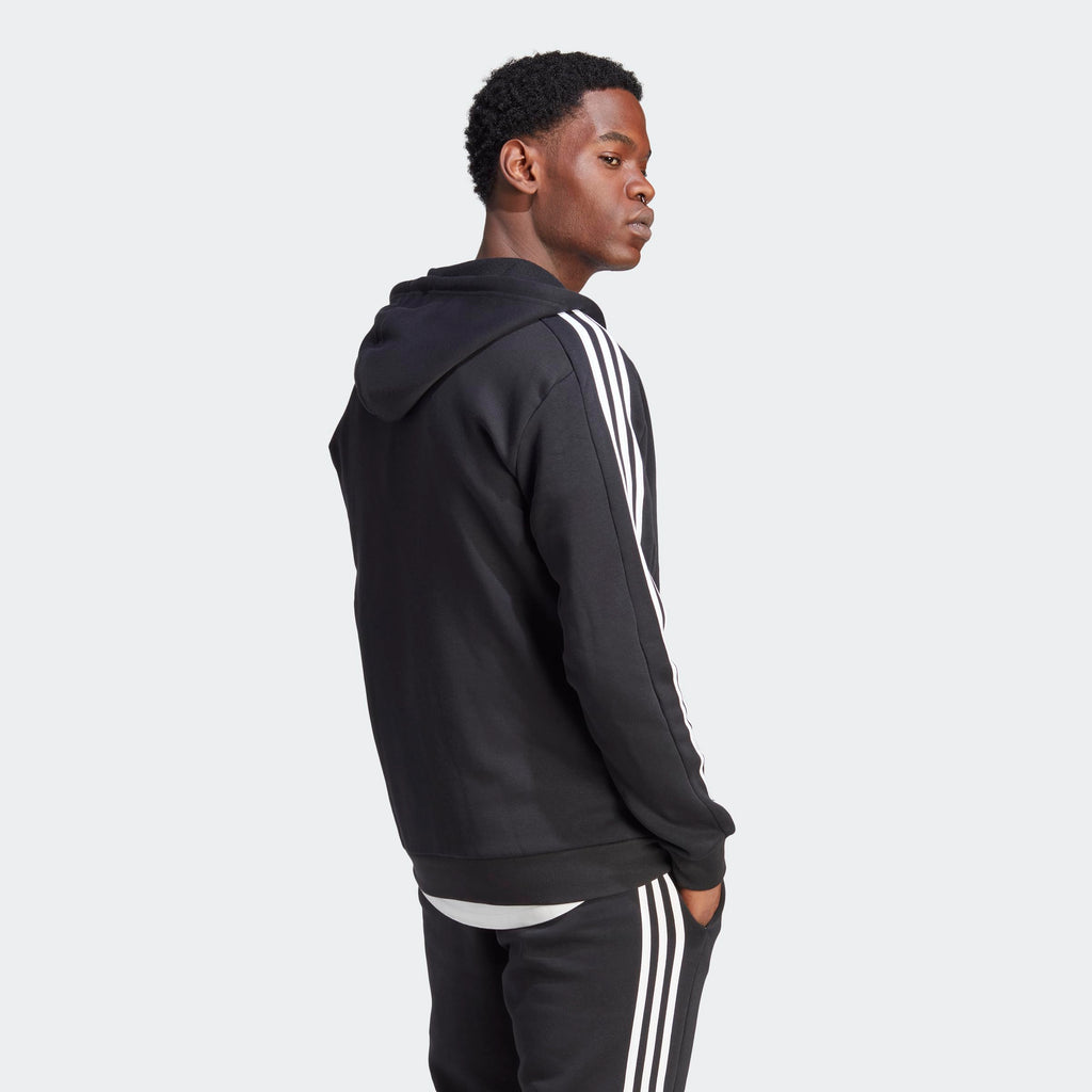 adidas Men's Essentials Fleece 3-Stripes Full-Zip, Black, Medium