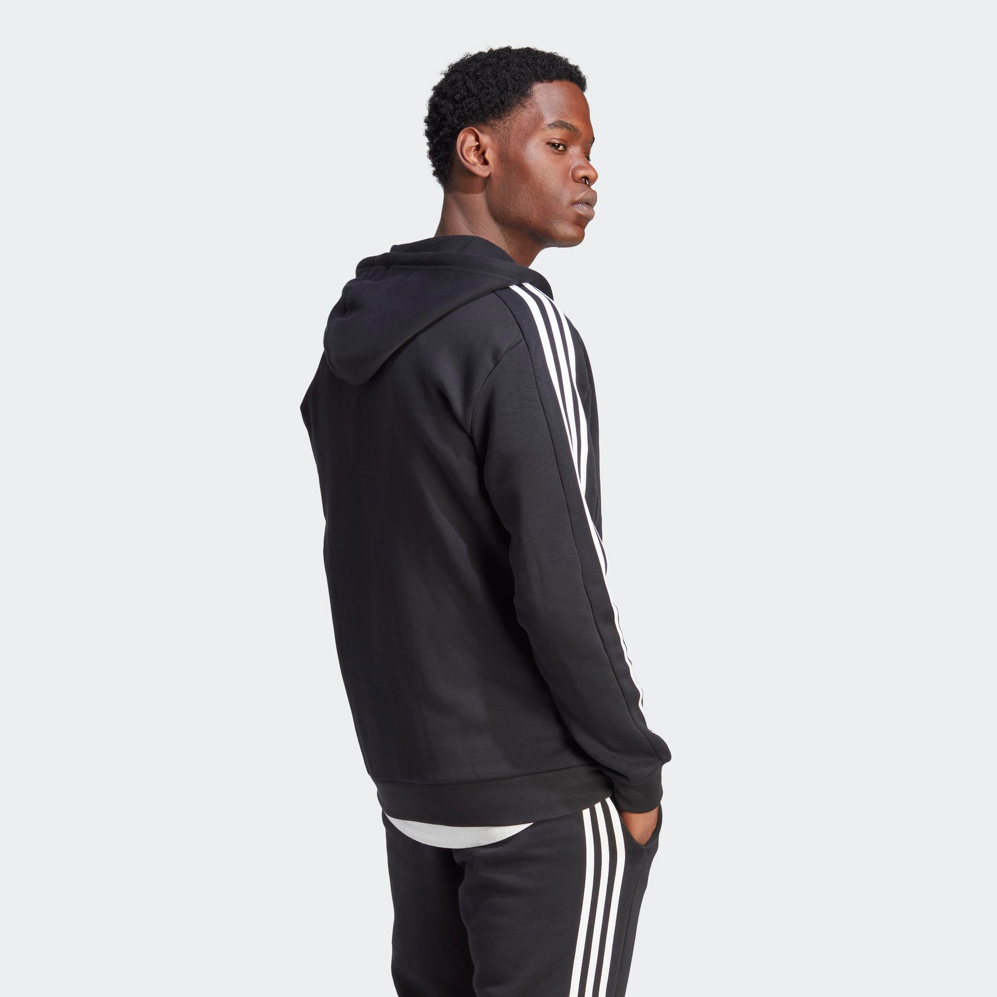 adidas Men's Essentials Fleece 3-Stripes Full-Zip, Black, Medium
