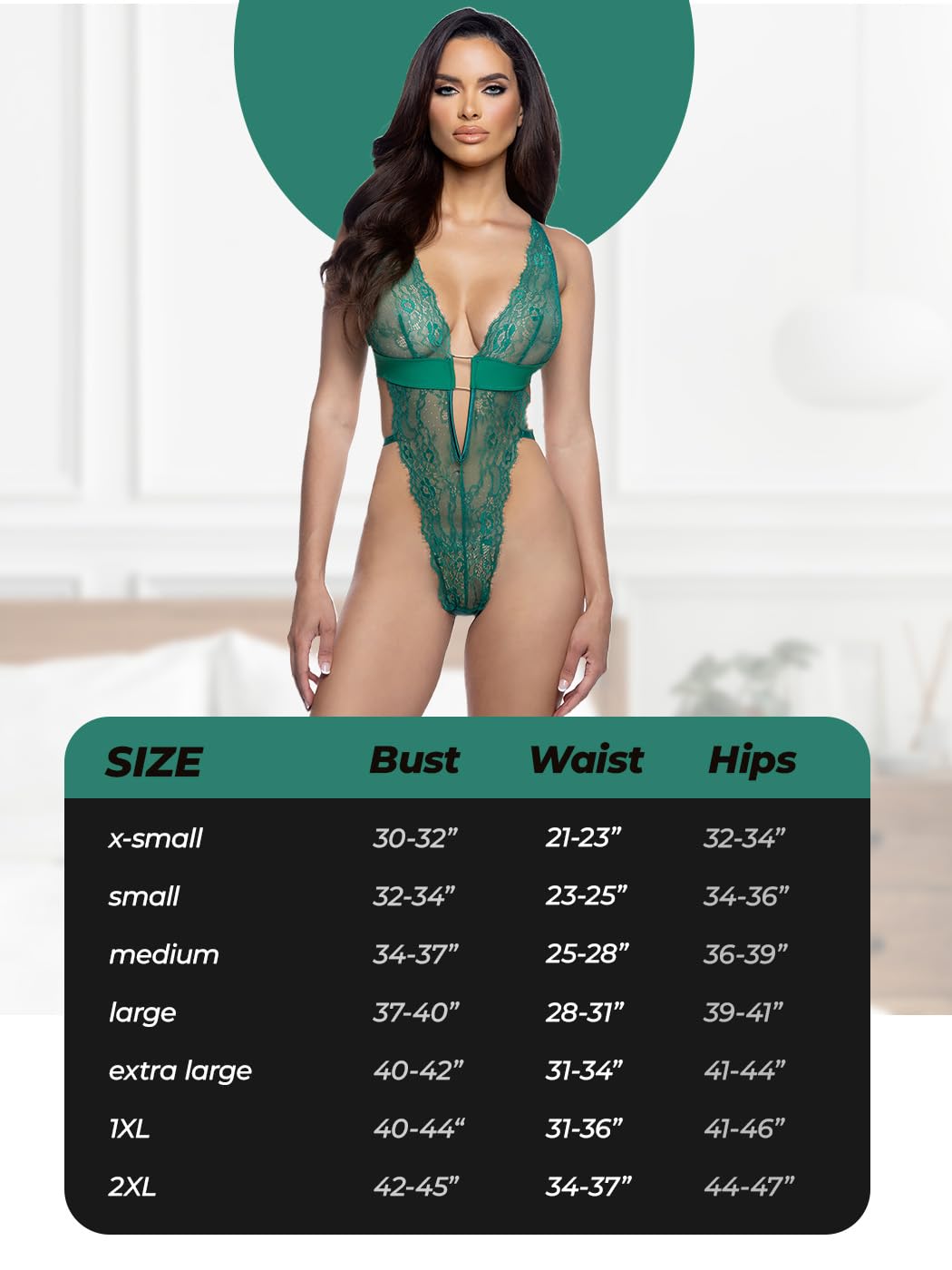 Roma Confidential Lace Teddy Lingerie for Women Fever Dream Sexy Teddy Bodysuit One Piece, Stretch Satin & Lace, Golf Green