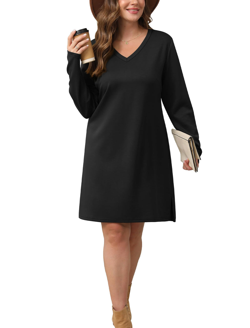SAMPEEL Dresses for Women 2025 Casual Long Sleeve Dress Italian Black Dresses Trendy Wedding Guest Business Casual Outfits Winter Clothing Fashion Travel Airport Outfits 2025 S