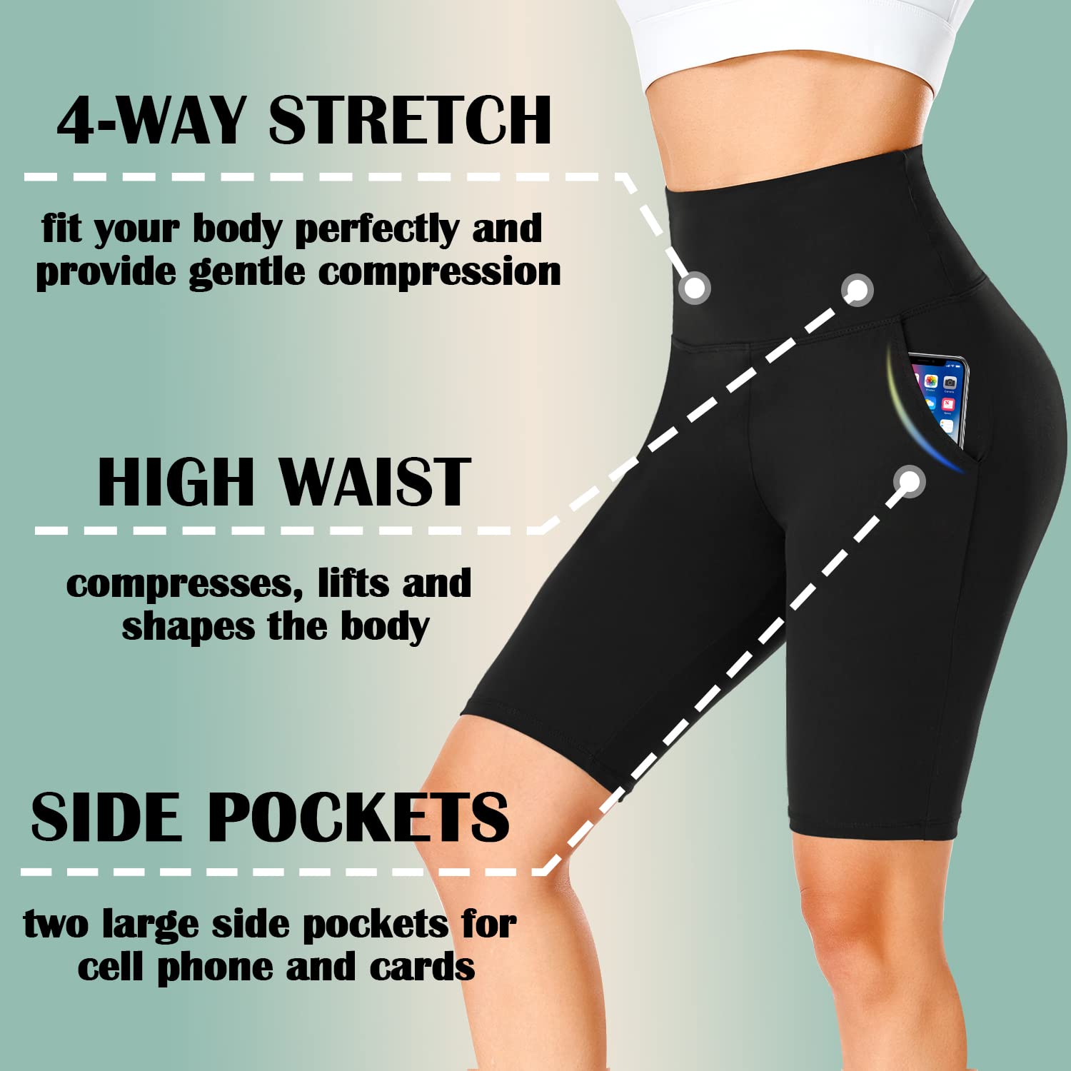FULLSOFT 4 Pack Biker Shorts for Women – 8" High Waist Tummy Control Workout Yoga Running Compression Exercise Shorts with Pockets(4 Pack Black/Navy Blue/Grey/Pink,Small-Medium)