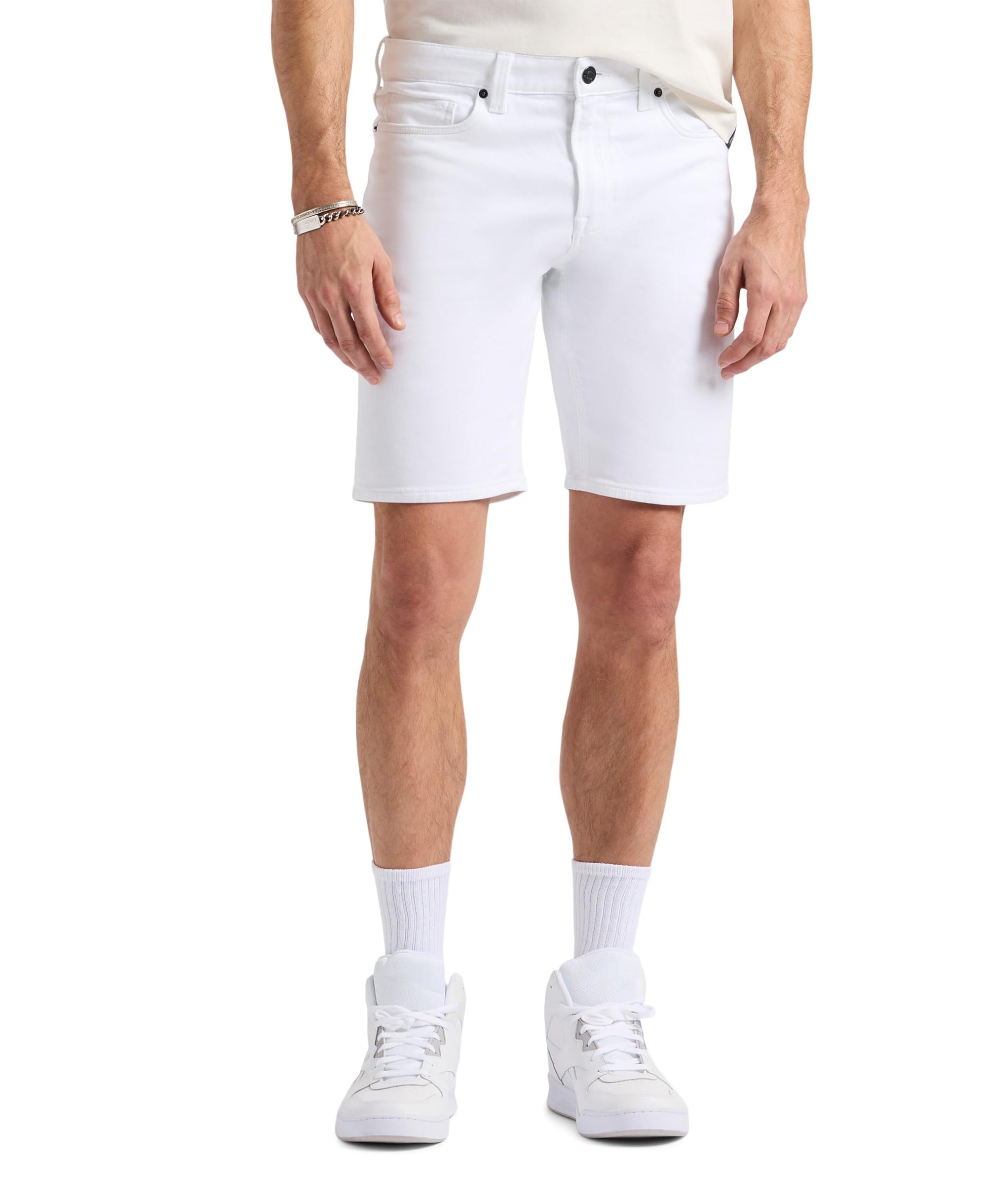 Buffalo David Bitton Men's Non-Denim Relaxed Straight Dean French Terry Shorts with Cotton Blend Stretch, Bright White