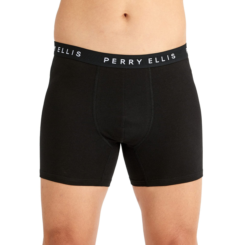 Perry Ellis Men's Cotton Stretch Boxer Briefs, Tagless, No Roll Waistband, 5 Pack, Magnet/Classic Blue/Sulphur Spring/Black Stripe/Black Beauty