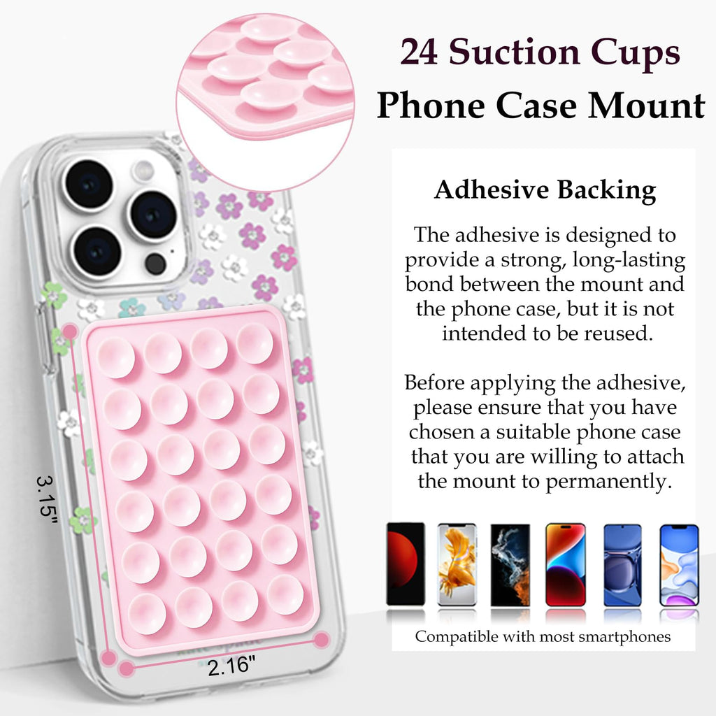 LvShuLiangPin Anteel Silicone Suction Phone Case Mount, Silicon Adhesive Phone Accessory for Smartphones, Hands-Free Mirror Shower Phone Holder for Selfies, Tiktok Videos (Light Pink)