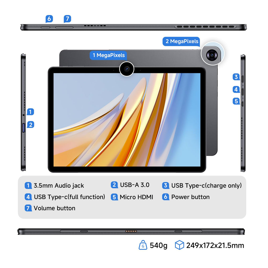 EYY 10.1" 2 in 1 Tablet/Laptop Computer, 12GB RAM+256GB SSD, Windows 11 Touchscreen Laptops with Stylus and Keyboard, Intel M3-8100Y Processor(up to 3.40GHz), WiFi 5, BT 5, HDMI, Dual Camera, Gray