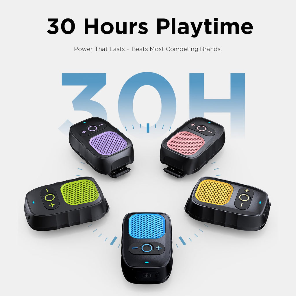 ShellHome Wearable Bluetooth Speaker - 30H Working Time Clip-On Wireless Jobsite Pro Water-Resistant Portable Speaker — Built-in Mic for Hands-Free Music and Calls, Blue (Non-Magnetic)