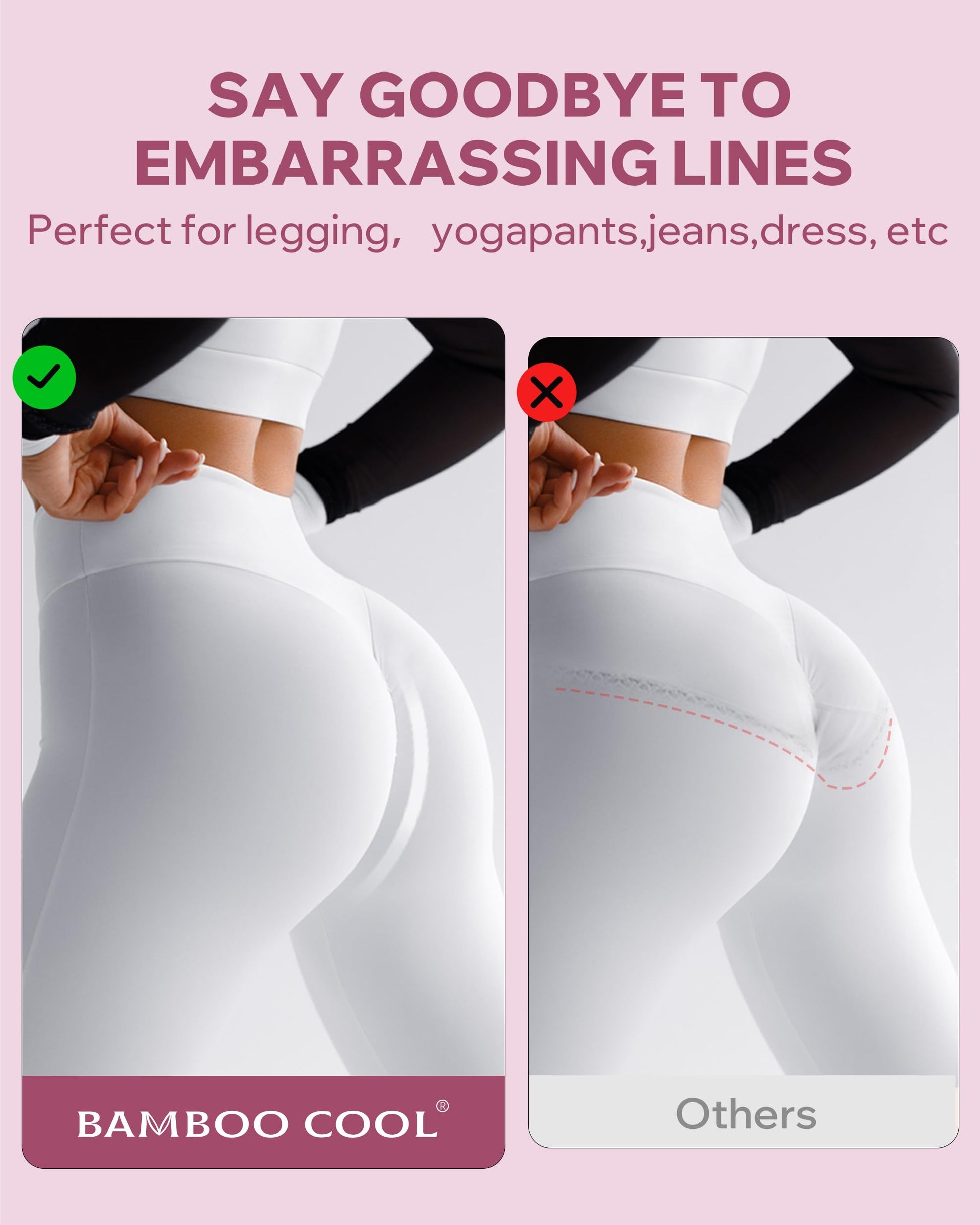 BAMBOO COOL Women's Thongs No Show Underwear Mid Waisted Seamless Pantie Tagless 6 Pack