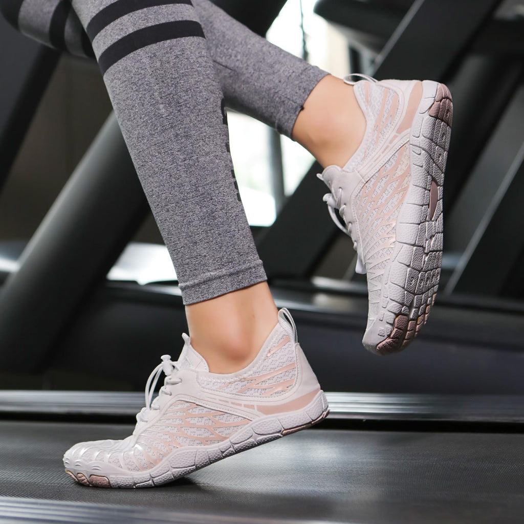 Hike Barefoot Shoes Womens Men,Unisex Barefoot Water Shoes Breathable, Anti-Slip Hiking Footwear for Athletic Wide Toe Shoe Footwear for Hiking, Walking, Running, Yoga, and Water Sports White Pink