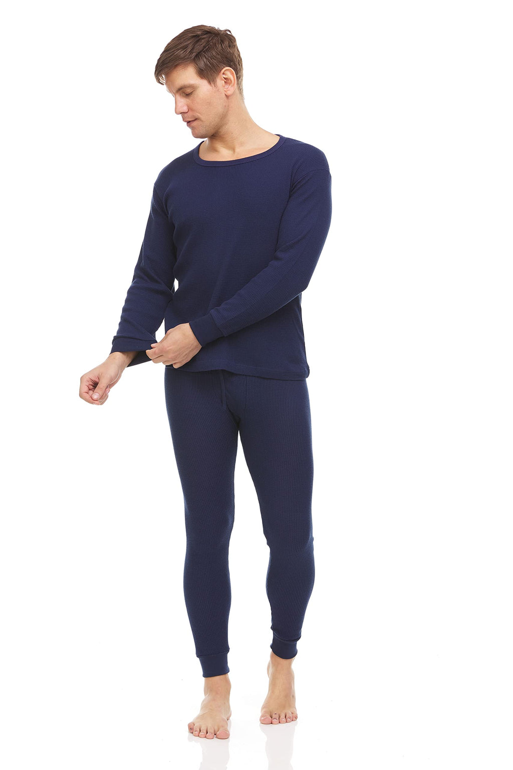 BILLIONHATS Case Pack of 15 Pieces of 2pc Thermal Sets for Men, Base Layer Long Johns Underwear, Top & Bottom, Cotton, Solid Colors Navy Blue