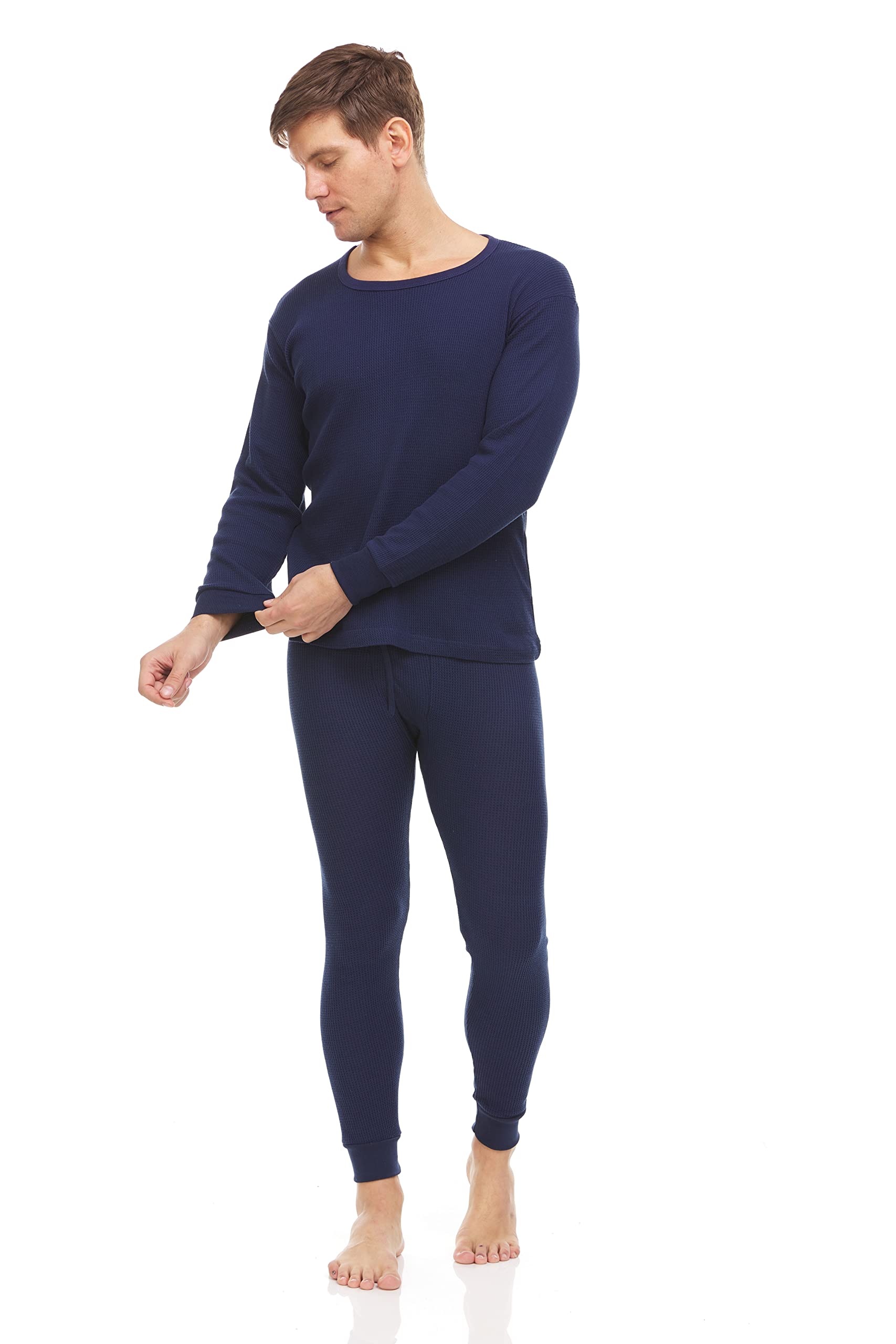 BILLIONHATS Case Pack of 15 Pieces of 2pc Thermal Sets for Men, Base Layer Long Johns Underwear, Top & Bottom, Cotton, Solid Colors Navy Blue