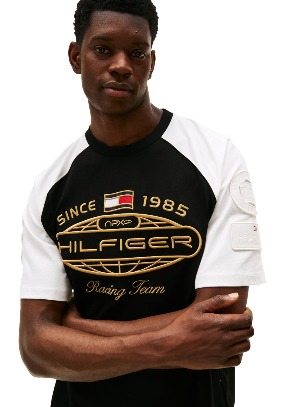 Tommy Hilfiger Mens F1 Grapic Ringer T-Shirt, Black/Ecru Large