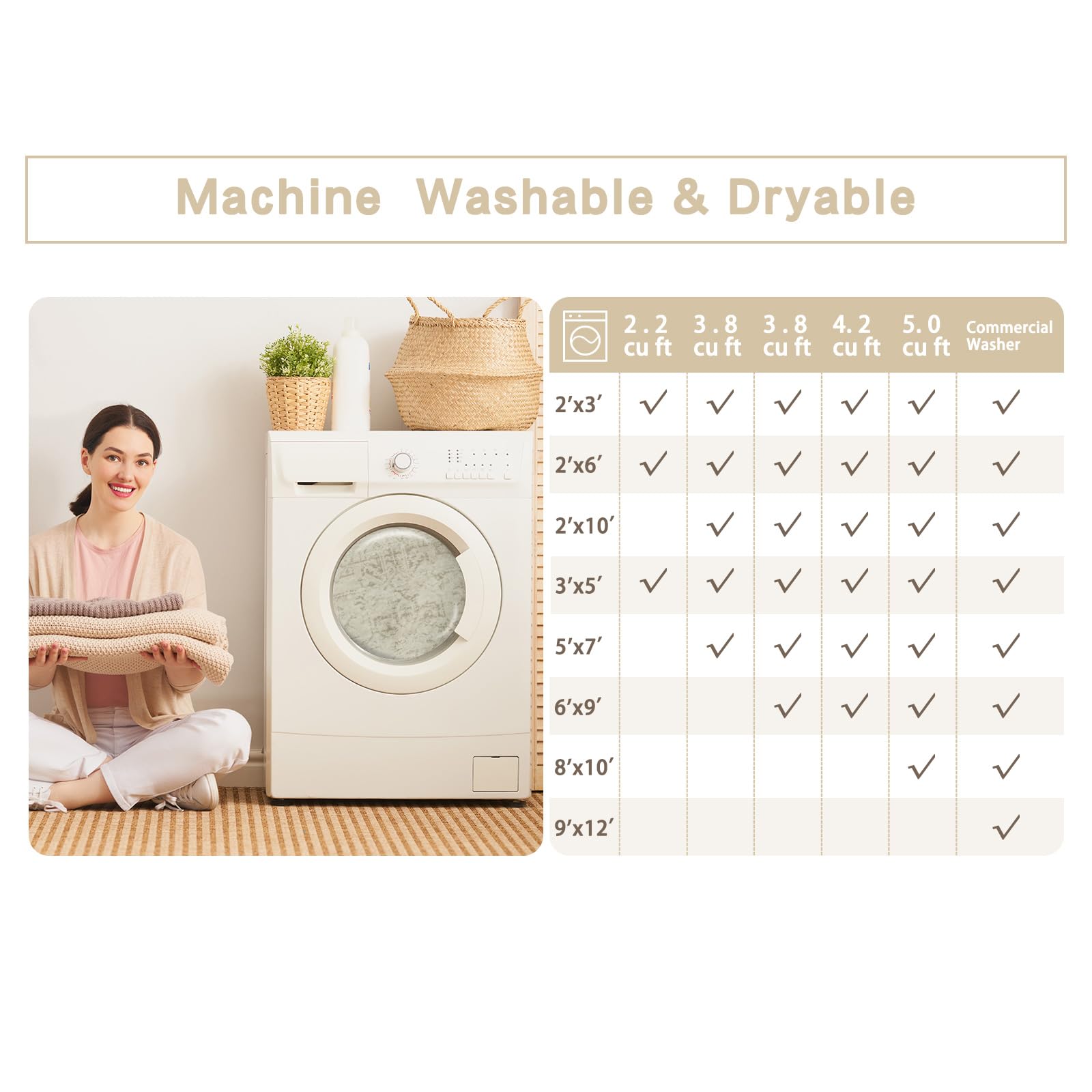 Srugn Washable Rugs 8x10 Area Rugs for Living Room,Rugs for Bedroom,Large Carpets,Ultra Soft Faux Wool Retro Dining Room Rug,Non Slip&Non-Shedding Low Pile Vintage Print Rug for Home Office Decor