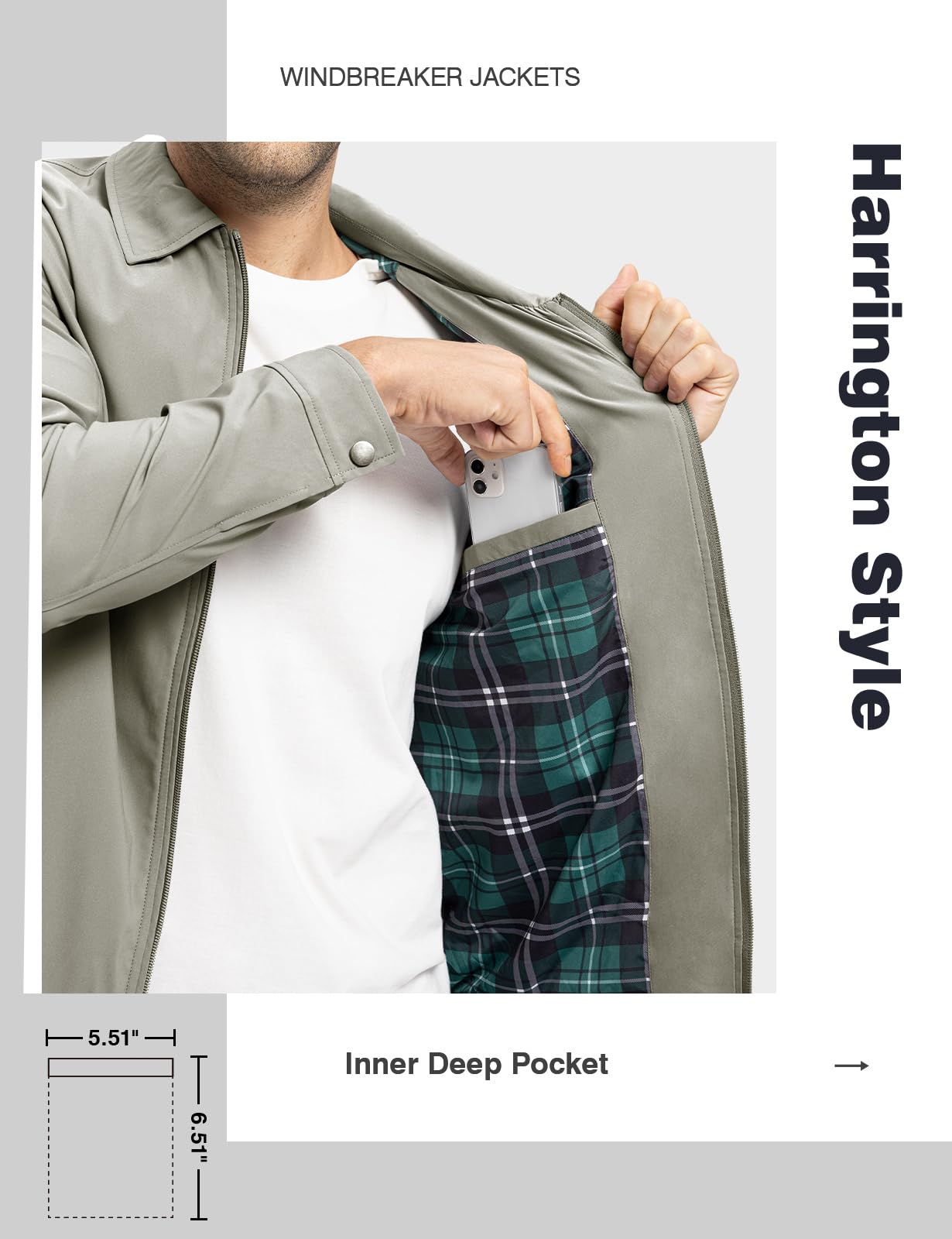 TBMPOY Men's Lightweight Jackets Casual Windbreaker Stylish Light Fall Spring Golf Work Dress Business Light Gray L