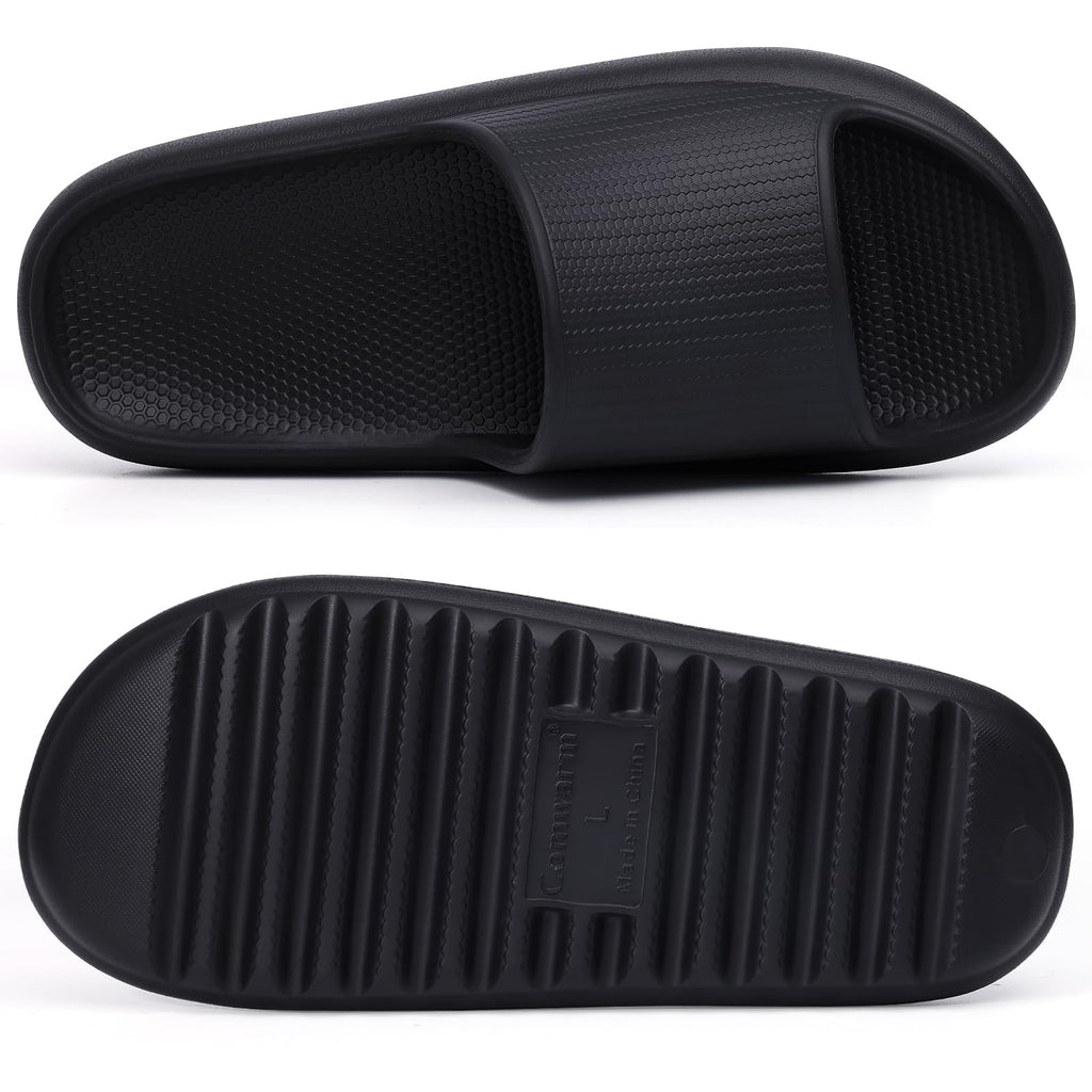 Comwarm Cloud Slide Sandals for Women Men Ultra Comfort Recovery Pillow Slippers Soft Summer Beach Shoes with Low Arch Support,Matte Black Size 9-9.5 Wonmen/7.5-8 Men