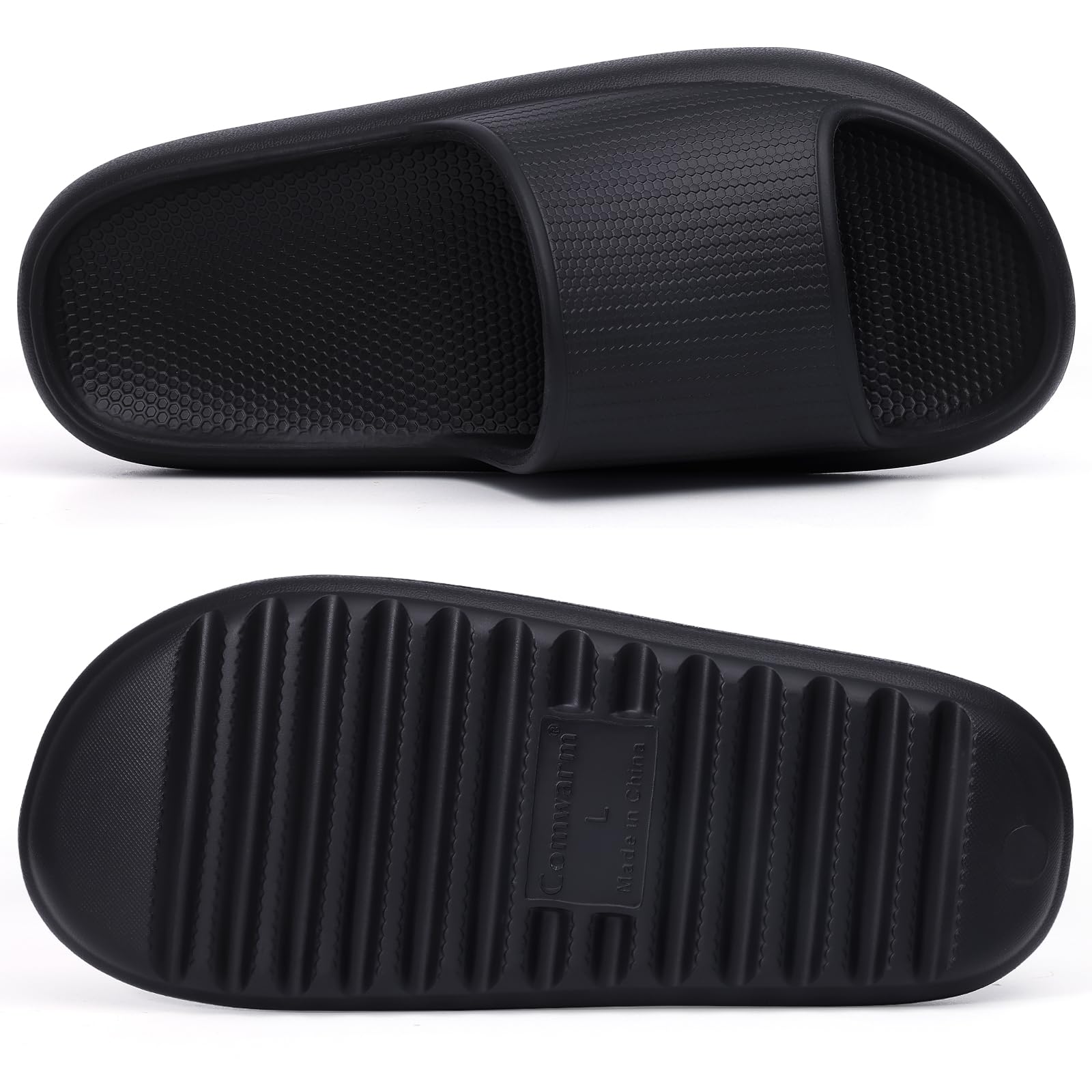 Comwarm Cloud Slide Sandals for Women Men Ultra Comfort Recovery Pillow Slippers Soft Summer Beach Shoes with Low Arch Support,Matte Black Size 9-9.5 Wonmen/7.5-8 Men
