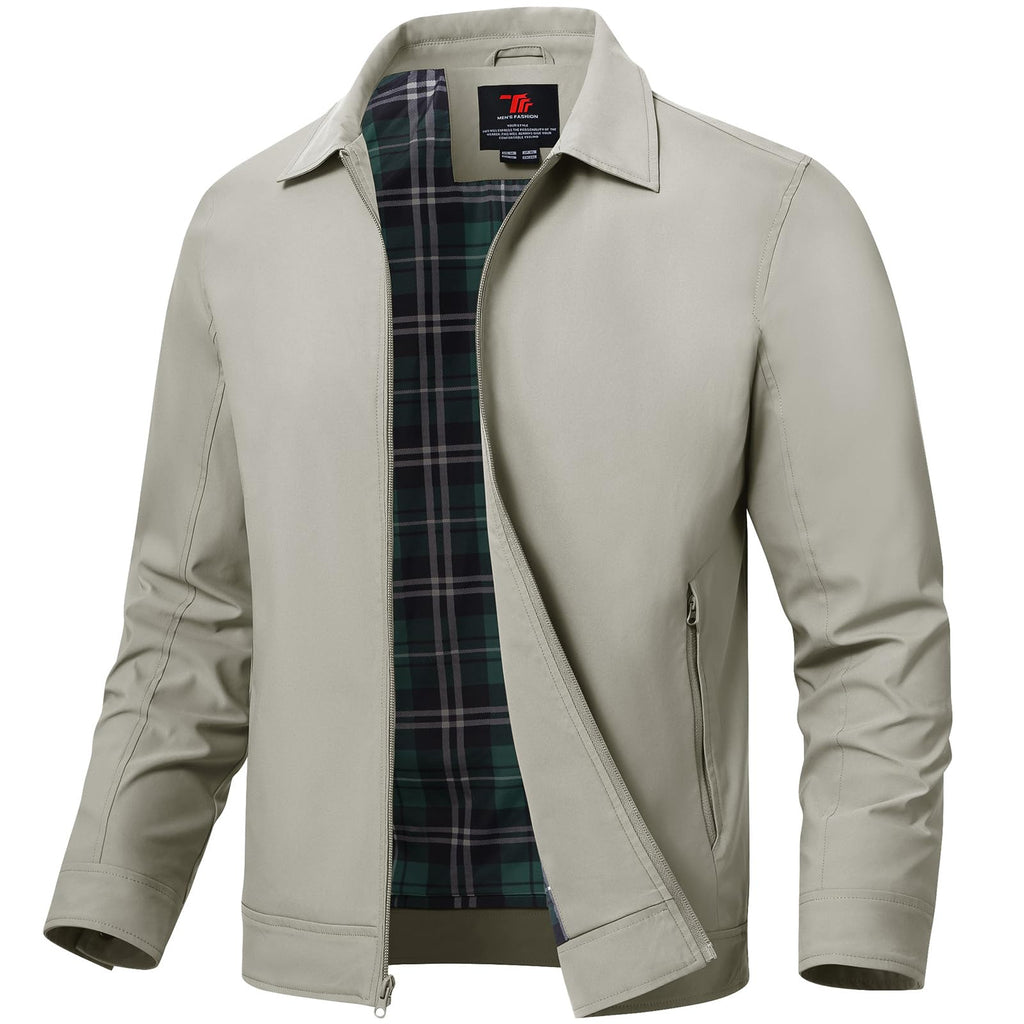 TBMPOY Men's Lightweight Jackets Casual Windbreaker Stylish Light Fall Spring Golf Work Dress Business Light Gray L