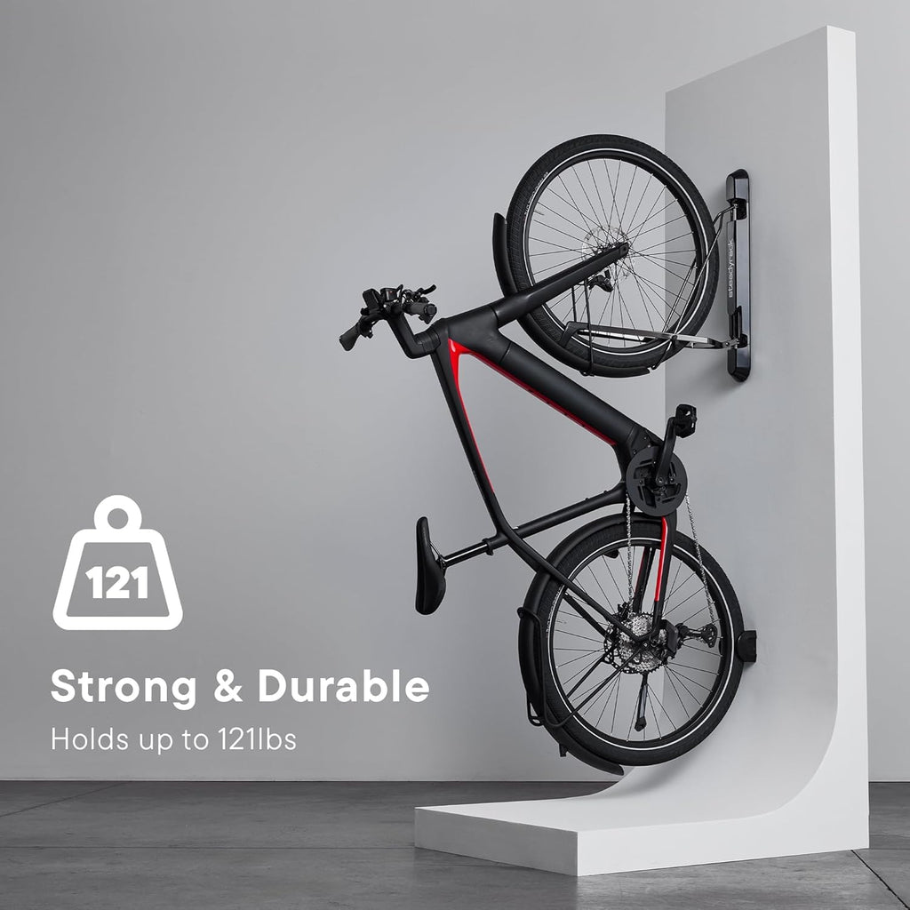 Steadyrack ProFlex Narrow Bike Rack - Vertical Wall Mount Bike Storage for Home - Roll-In Roll-Out System - Space-Saving Pivot - Fits Road, BMX, Gravel, Fender and More - Includes GearMate SteadySpine