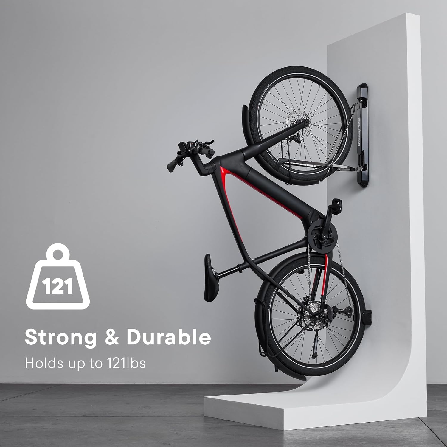 Steadyrack ProFlex Narrow Bike Rack - Vertical Wall Mount Bike Storage for Home - Roll-In Roll-Out System - Space-Saving Pivot - Fits Road, BMX, Gravel, Fender and More - Includes GearMate SteadySpine