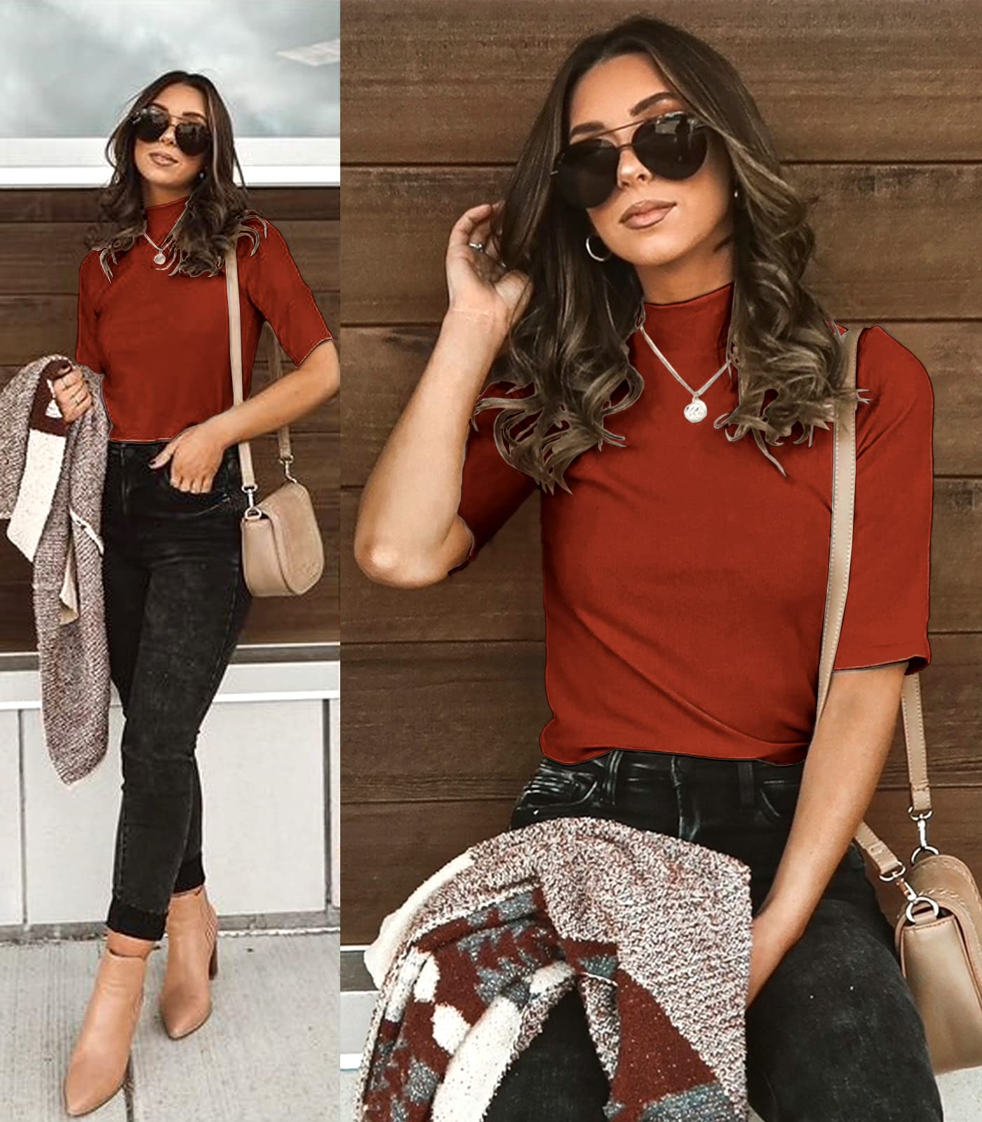 LETSRUNWILD Business Casual Tops for Women Dressy Cute Tops Mock Turtleneck Tshirts Shirts Le/Marrakesh-M