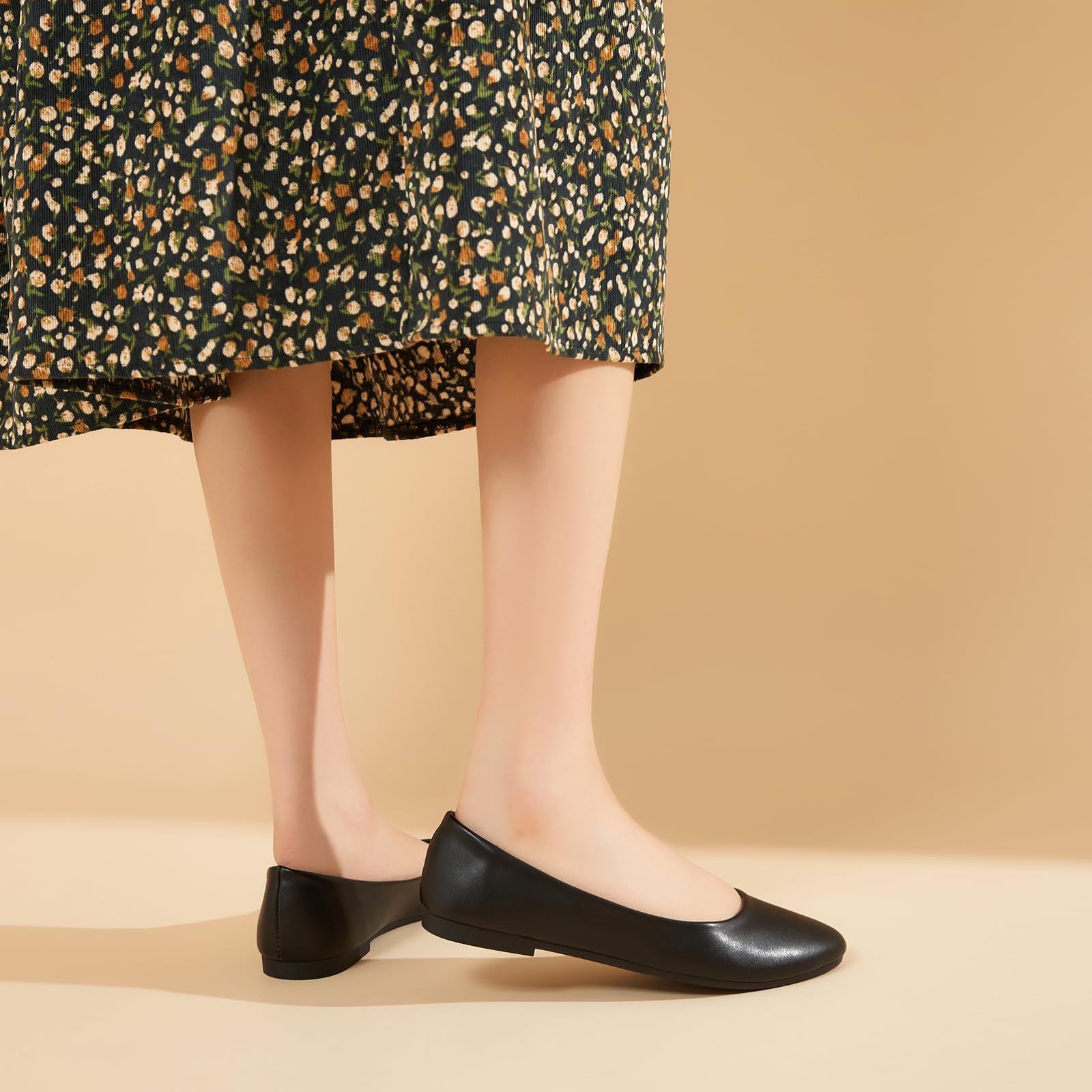 hash bubbie Women's Flats Shoes Ballet Flats Dress Shoes Comfortable PU Leather Slip on Shoes for Women(Black .US8)