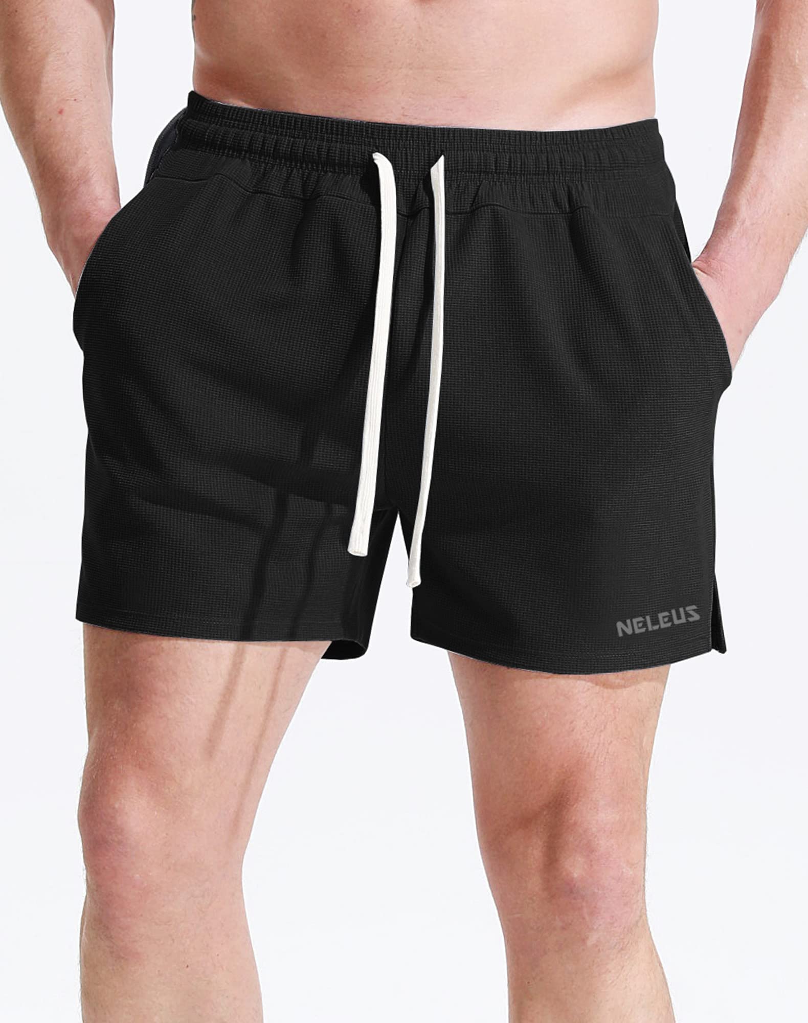 NELEUS Men's 3 Pack Running Shorts with Pockets,3D Honeycomb Thick Fabric,6112, Black/Light Grey/Light Blue,XL