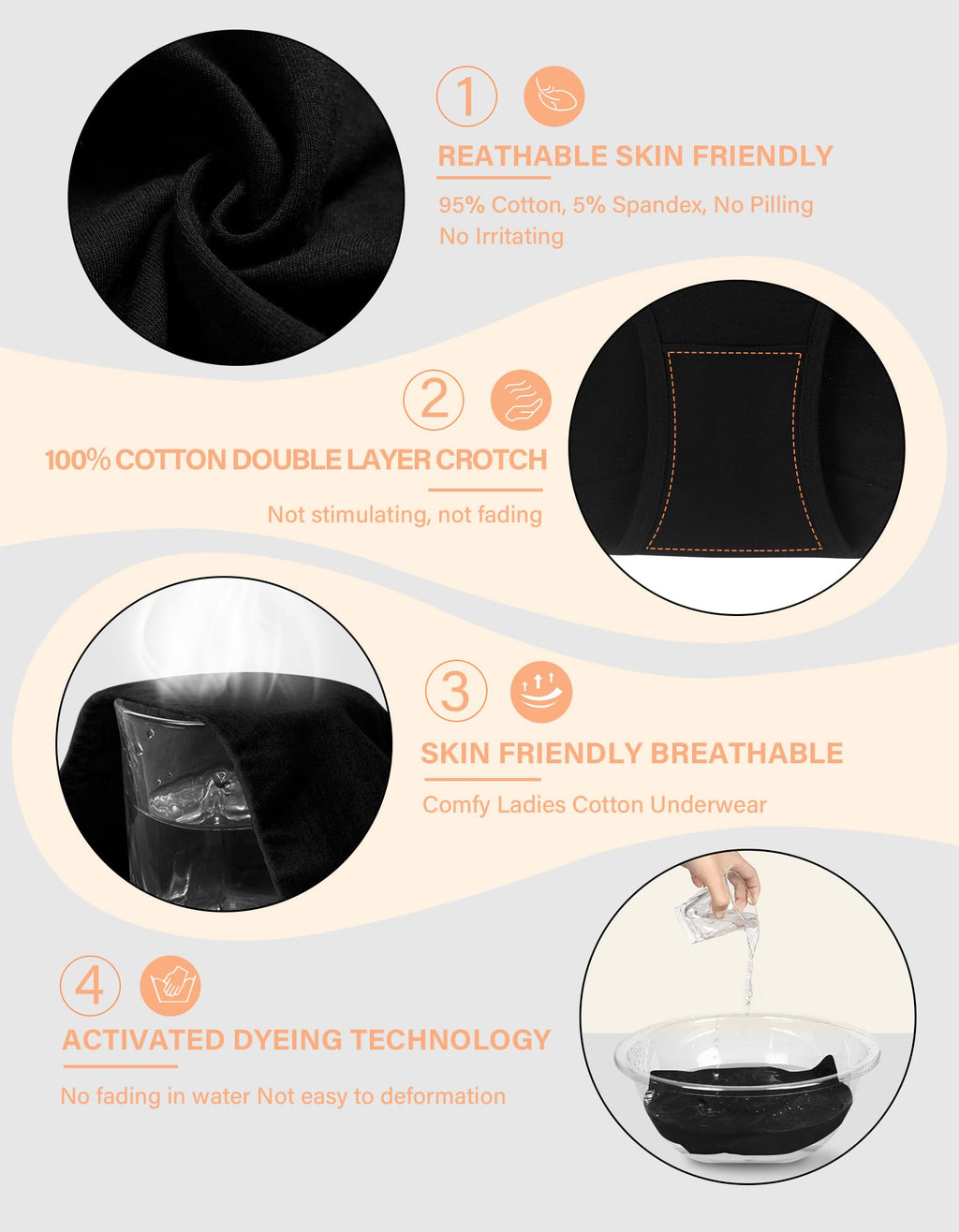 MISSWHO Cotton Underwear Women Pack, Womens Underwear High Waisted Tummy Control Black Briefs C Section Postpartum Ladies Panties Large