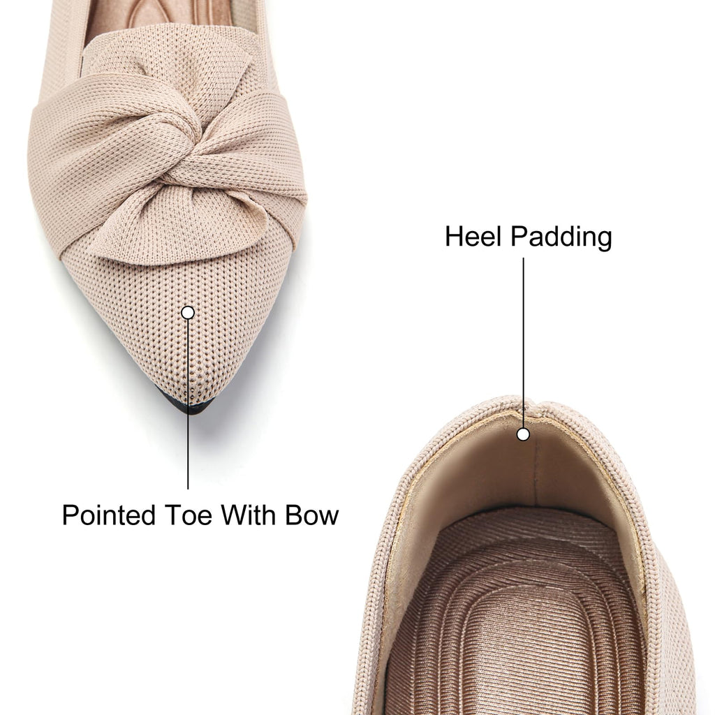 HIULYCENCE Flats for Women Pointed Toe Ballet Flats with Bow Comfortable Knit Dressy Flats Nude US9
