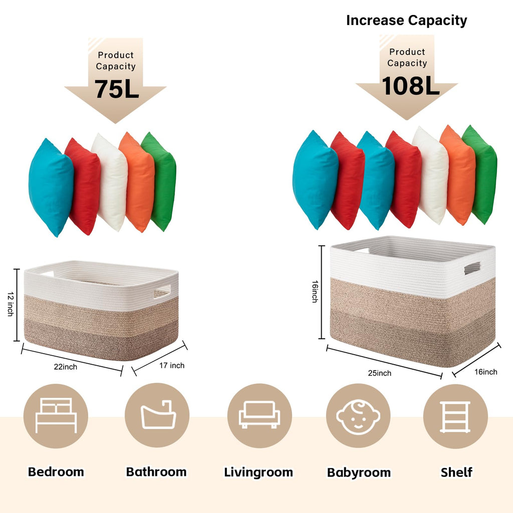 OIAHOMY Large Blanket Basket, 22”x17”x12” Rectangle Woven Baskets, Nursery Blanket Storage Living Room, Toy Storage With Handle, Large Baskets for Organizing-Gradient Yellow