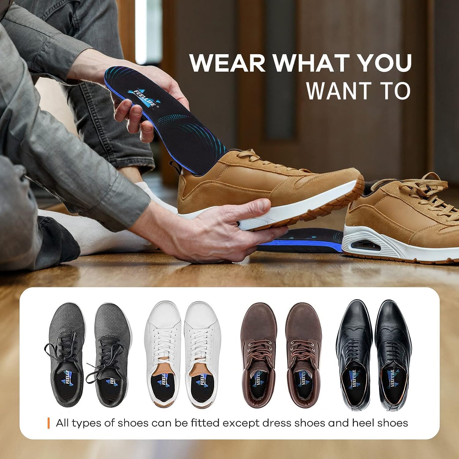 FEELLIFE Plantar Fasciitis Relief Shoe Insoles [1-Pair], Arch Support Insoles, Running Athletic Gel Shoe Inserts, Orthotic Inserts for Arch Pain[Trim to Fit: Men 8-12/Women 9-13]