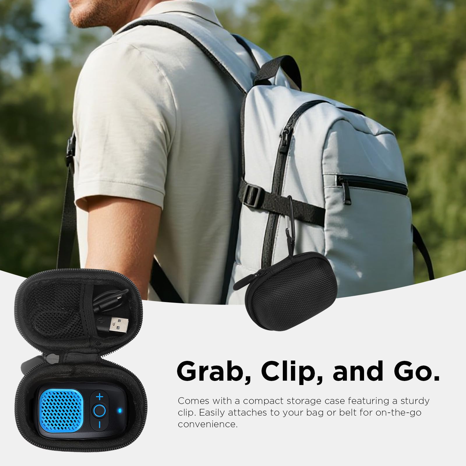 ShellHome Wearable Bluetooth Speaker - 30H Working Time Clip-On Wireless Jobsite Pro Water-Resistant Portable Speaker — Built-in Mic for Hands-Free Music and Calls, Blue (Non-Magnetic)