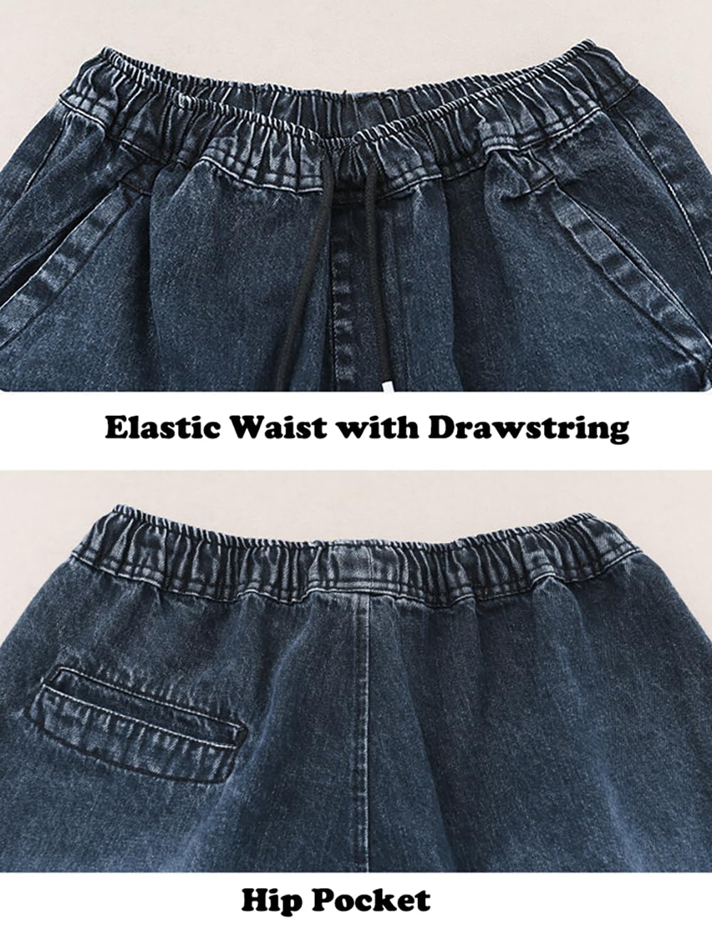 FTCayanz Women's Baggy Jeans Pull On Denim Joggers Elastic Waist Casual Harem Pants with Pockets Jean Blue