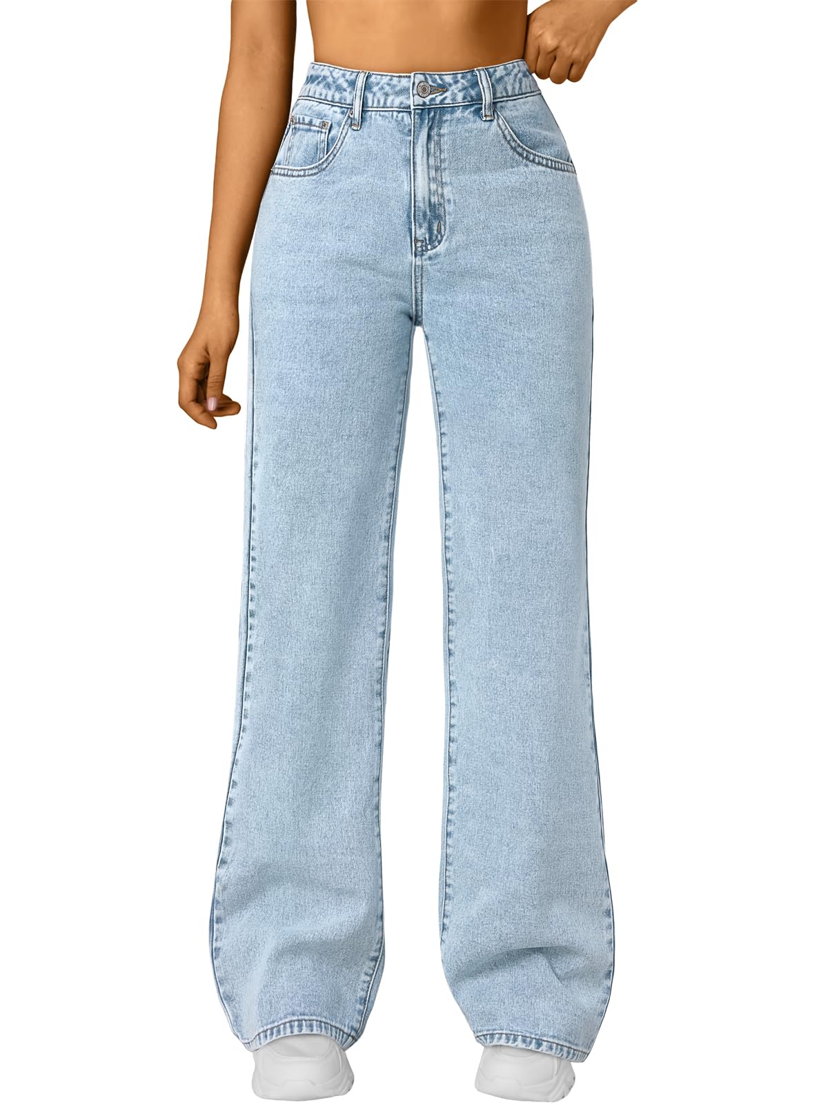 Trendy Queen Jeans for Women Wide Straight Leg High Waisted Stretchy Baggy Jeans Fashion Loose Denim Pants Fall Clothes 2025 SBlue 12