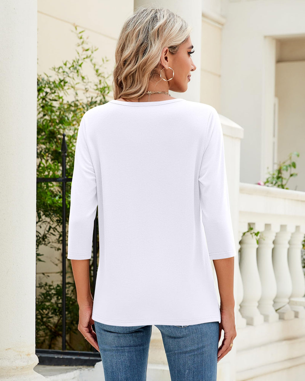 Ficerd 3 Pack 3/4 Sleeve Tops for Women Round Neck Dressy Basics Tees Casual Trendy Loose Fit T Shirts(Black,White,Coffee,Medium)