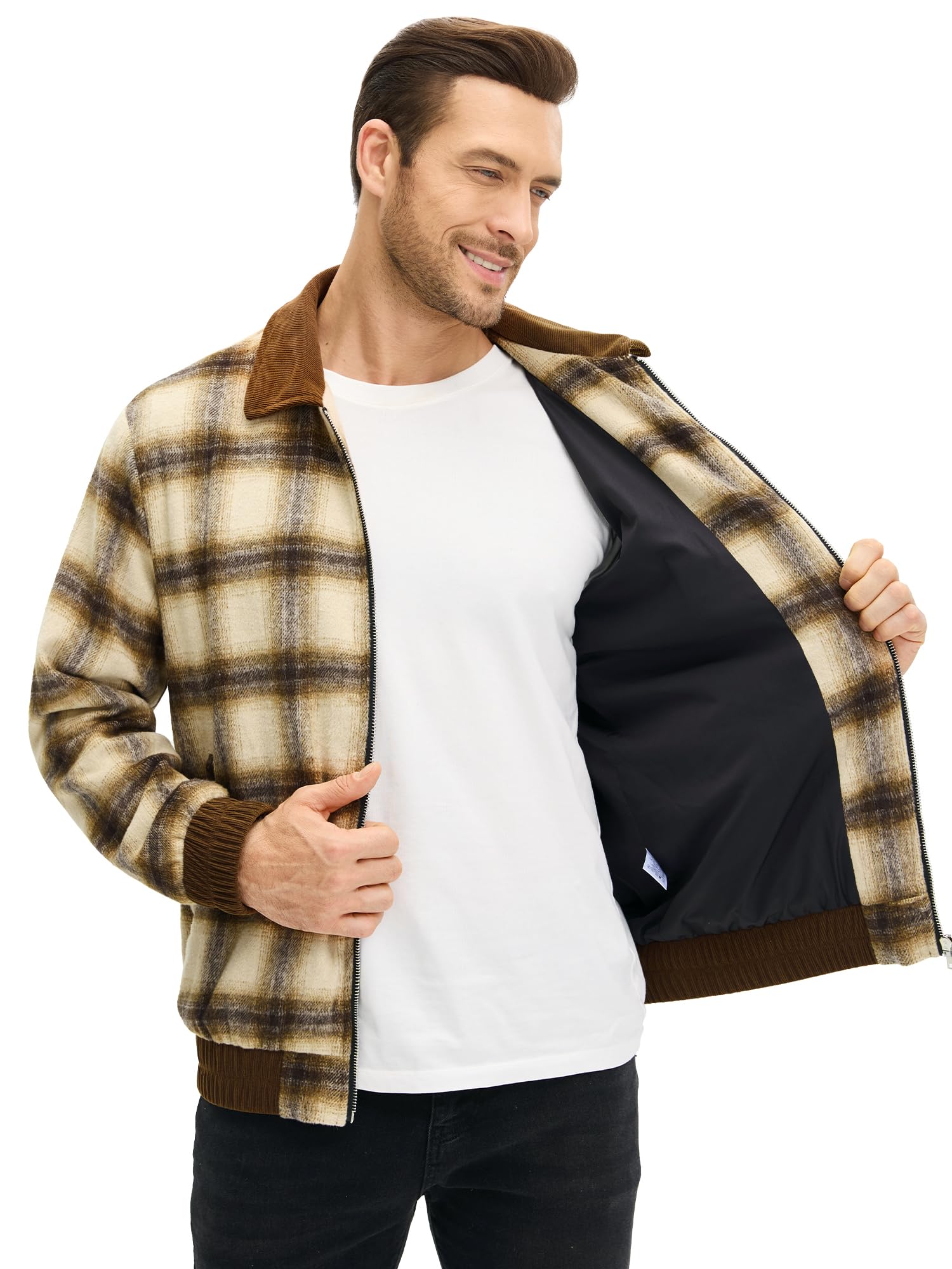 HOTake Men's Flannel Jackets Lightweight Fleece Jacket with Collar Small Brown