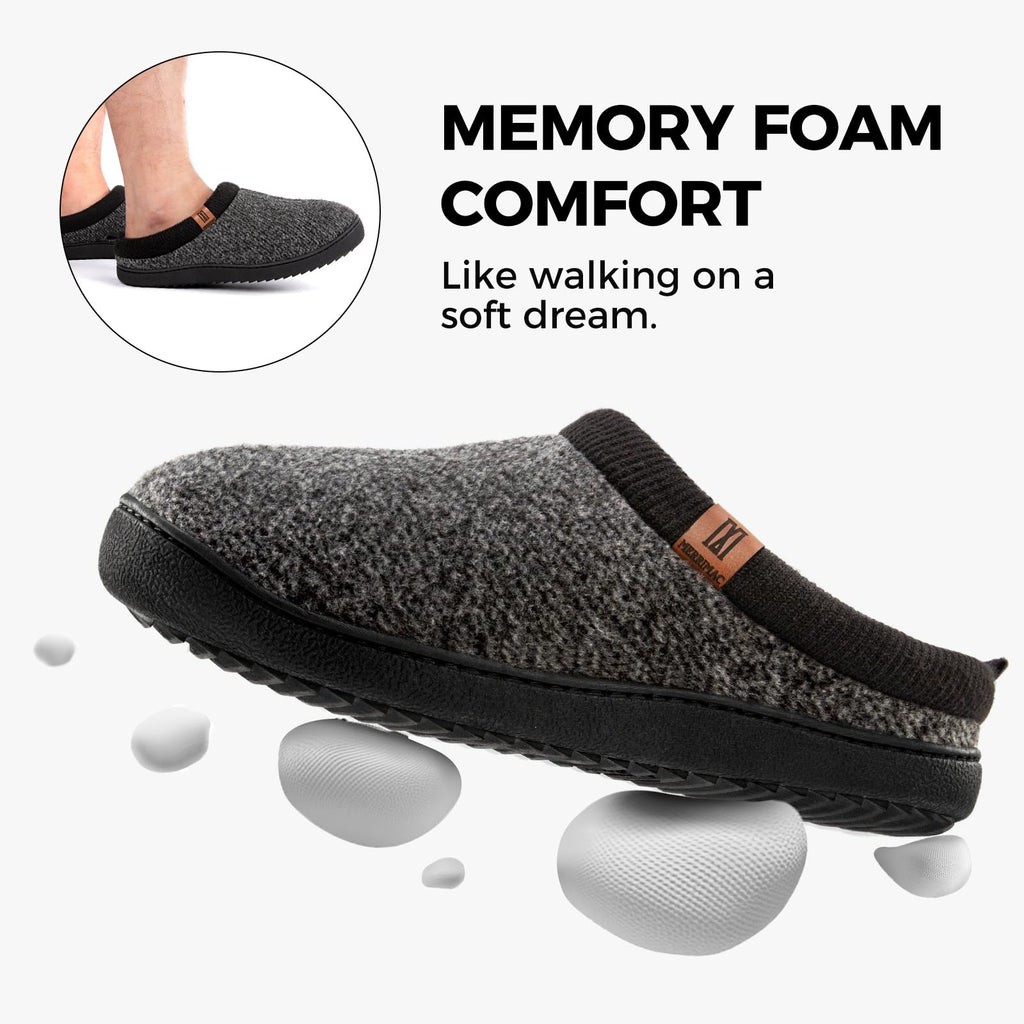 MERRIMAC Men's Slip on Slippers Comfy Memory Foam Non Slip Indoor House Shoes Black,10-11 US