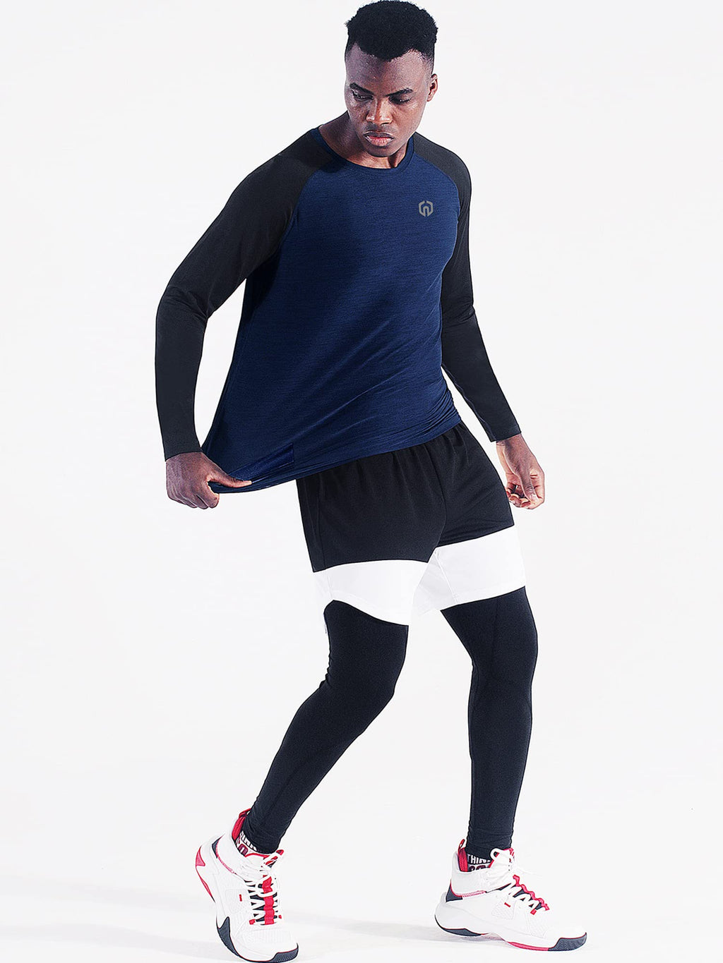 NELEUS Men's Running Shirt Long Sleeve Workout Shirts,5073,3 Pack,Navy/Slate Grey/Light Grey,3X-Large