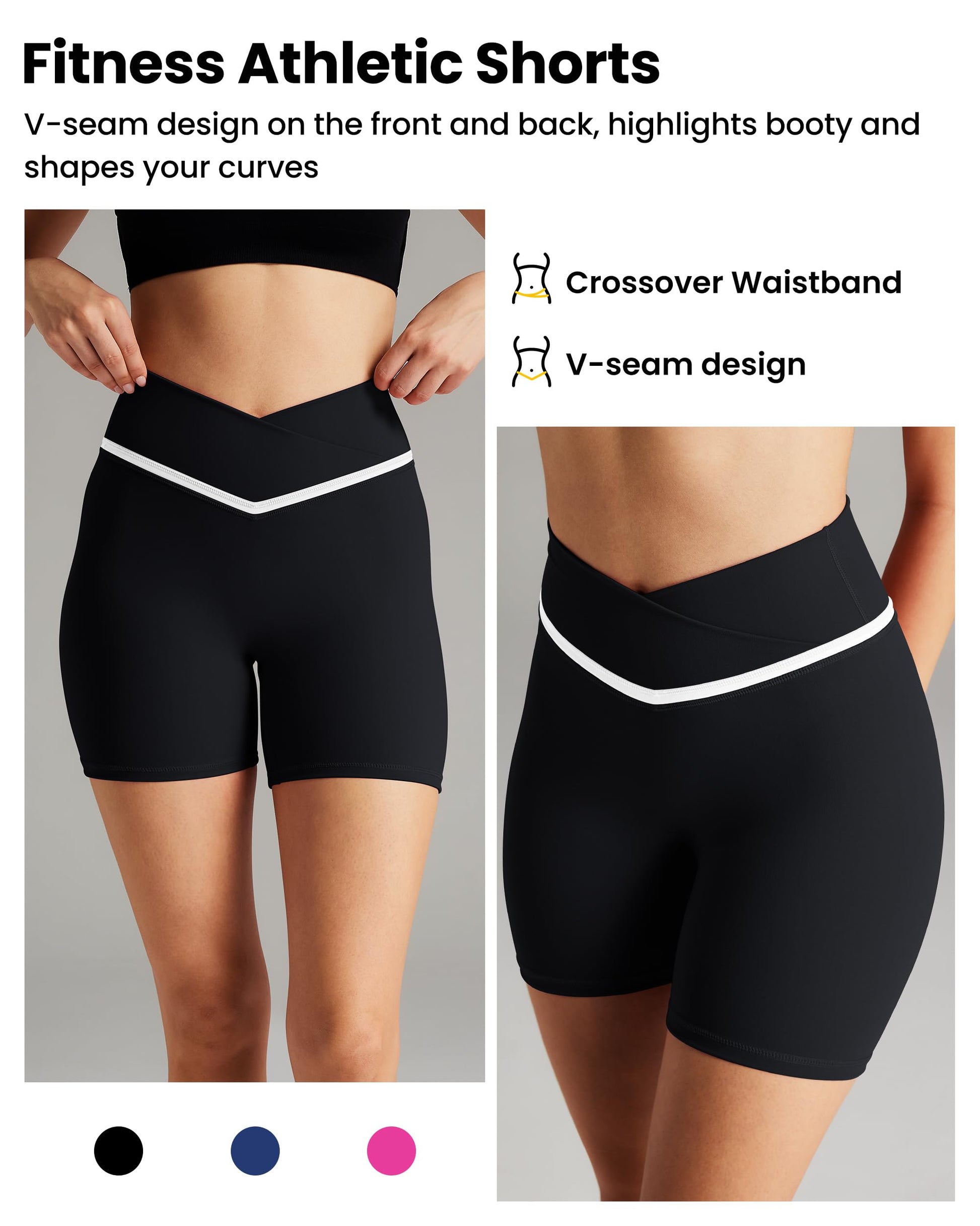 colorskin Women Biker Shorts Compression Crossover Seamless Workout Shorts 5 Inch High Waisted Fitness Athletic Shorts Running Sportswear Black M