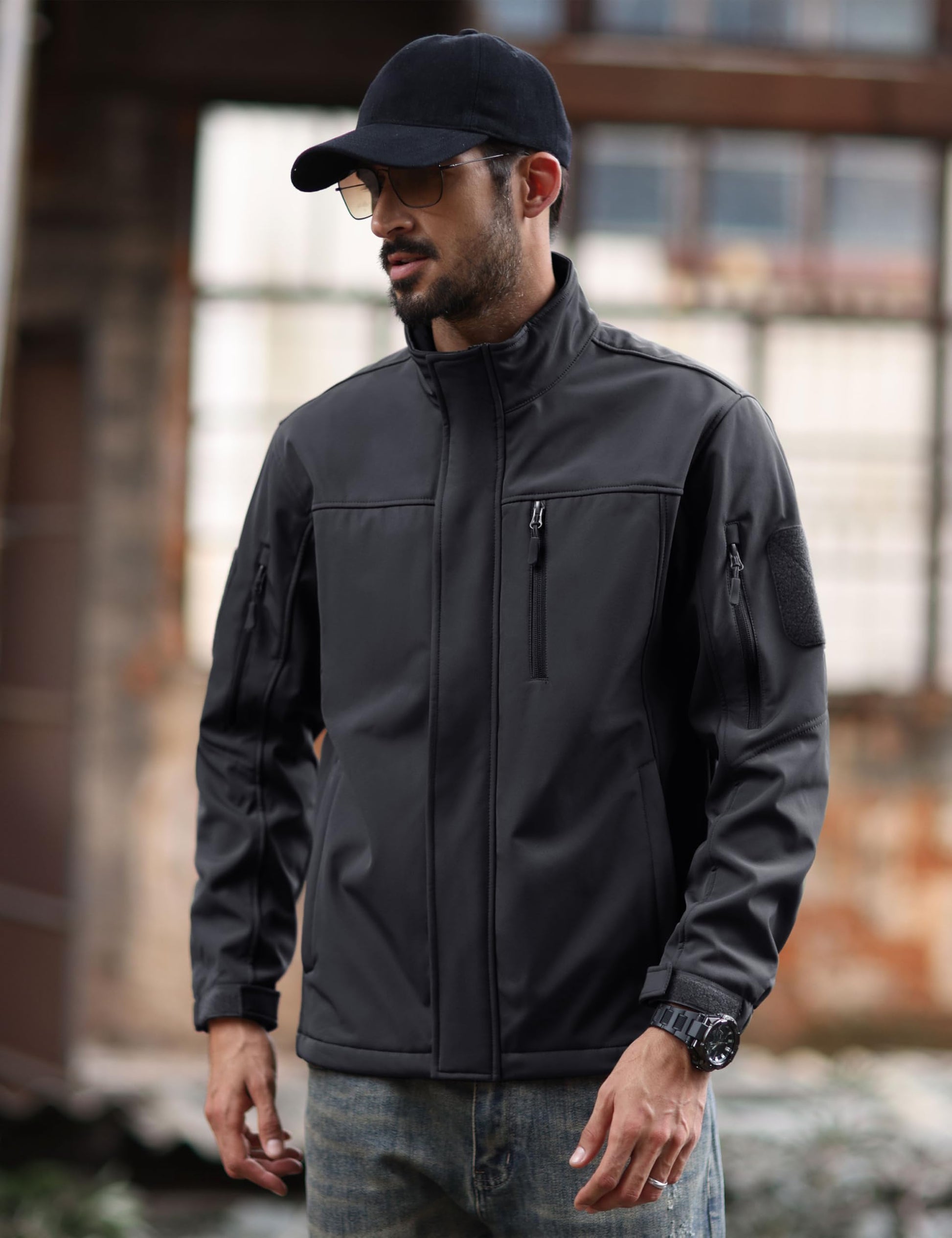 MAGCOMSEN Mens Tactical Jacket Warm Fleece Lined Softshell Jacket Stand Collar Windbreaker Outwear Black XL