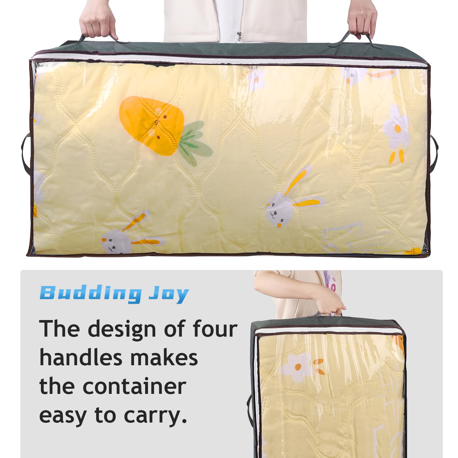 Budding Joy 90L Under Bed Storage Containers, Closet Organizers and Storage Bins, Foldable Underbed Storage Bags for Blanket, Clothing, Comforter, Sweaters, Pillows, Linen Sheets, Wrapping Paper, Grey