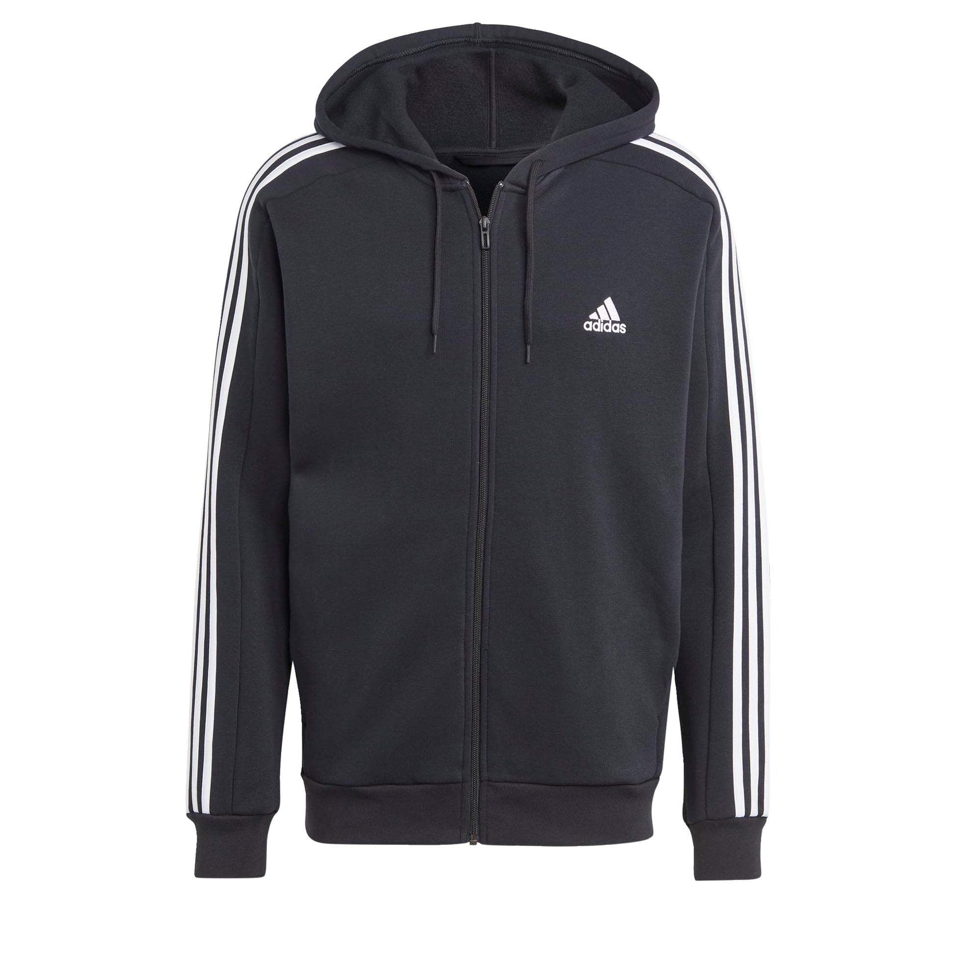 adidas Men's Essentials Fleece 3-Stripes Full-Zip, Black, Medium