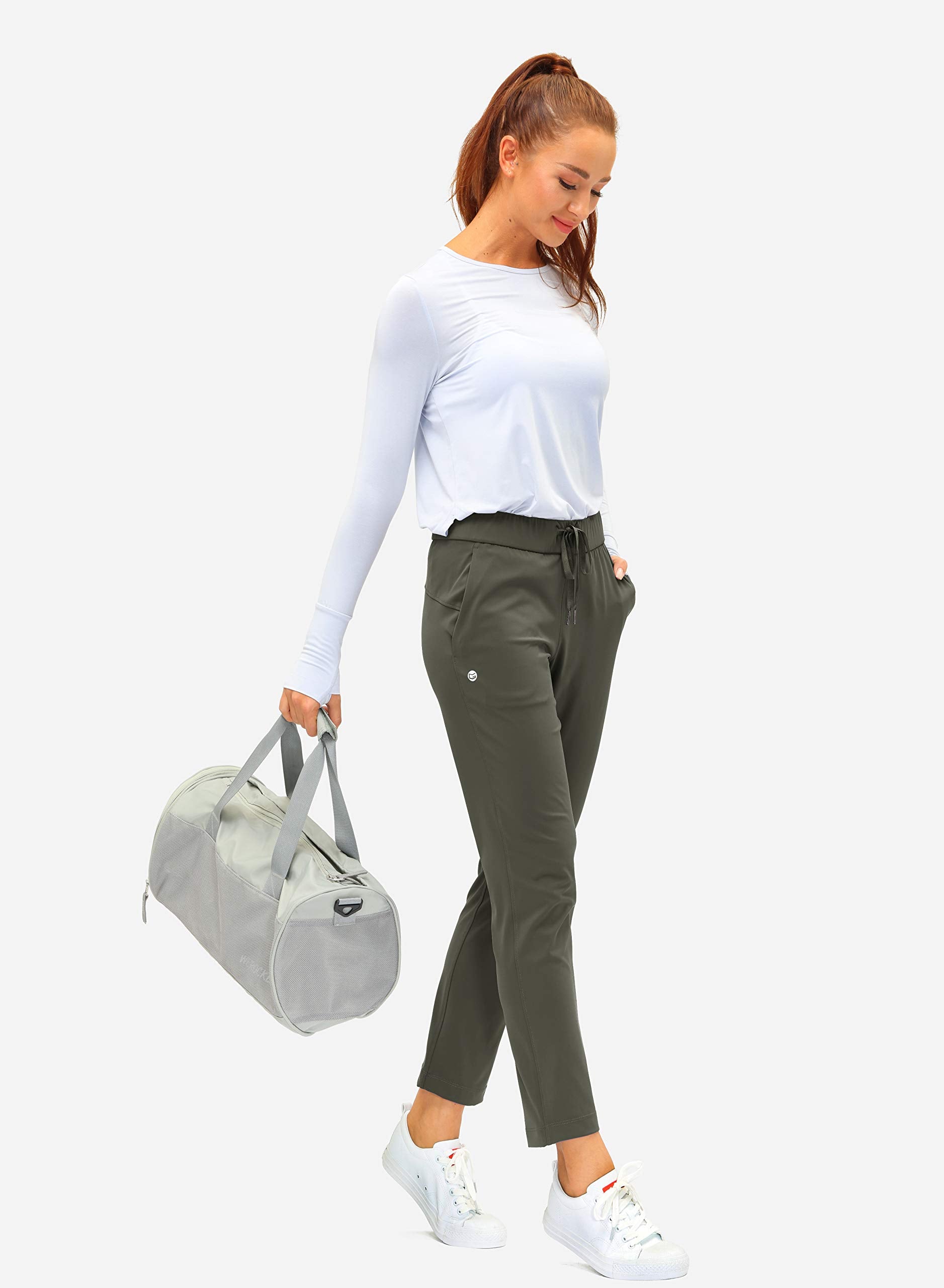 G Gradual Women's Pants with Deep Pockets 7/8 Stretch Sweatpants for Women Athletic, Golf, Lounge, Work (Olive Green, XX-Large)