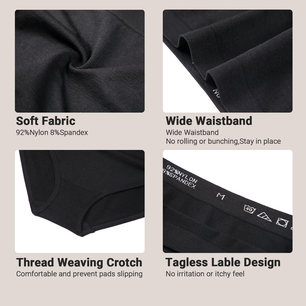 Womens Bikini Panties Seamless Underwear, Soft Stretch Cheekini Hipster Briefs 6 Pack (Black L)