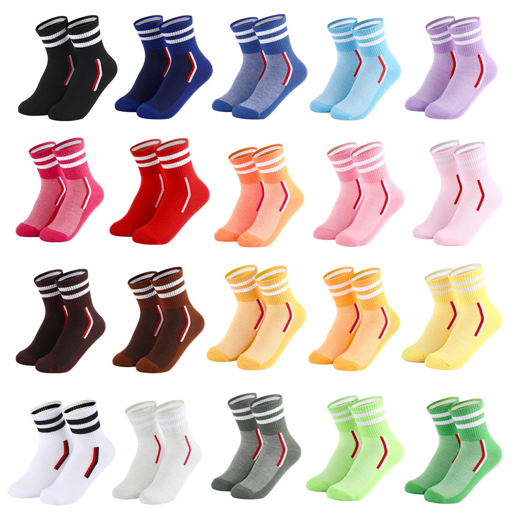 IDALOP 20 Pairs Cute & Colorful Striped Quarter Crew Women's Colored Socks, Size 9-11