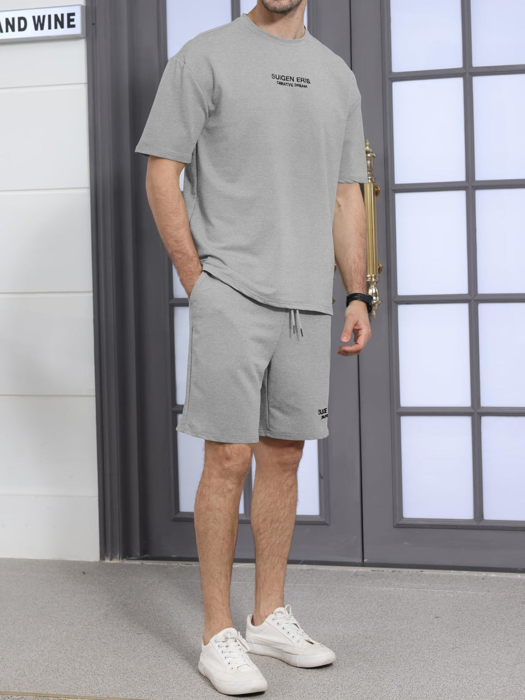 Ryehack Men's T Shirt and Shorts Set 2 Piece Outfits Fashion Summer Tracksuits Casual Letter Embroidery Short Sleeve Crew Neck T Shirt and Drawstring Track Shorts Sportswear Set Grey L