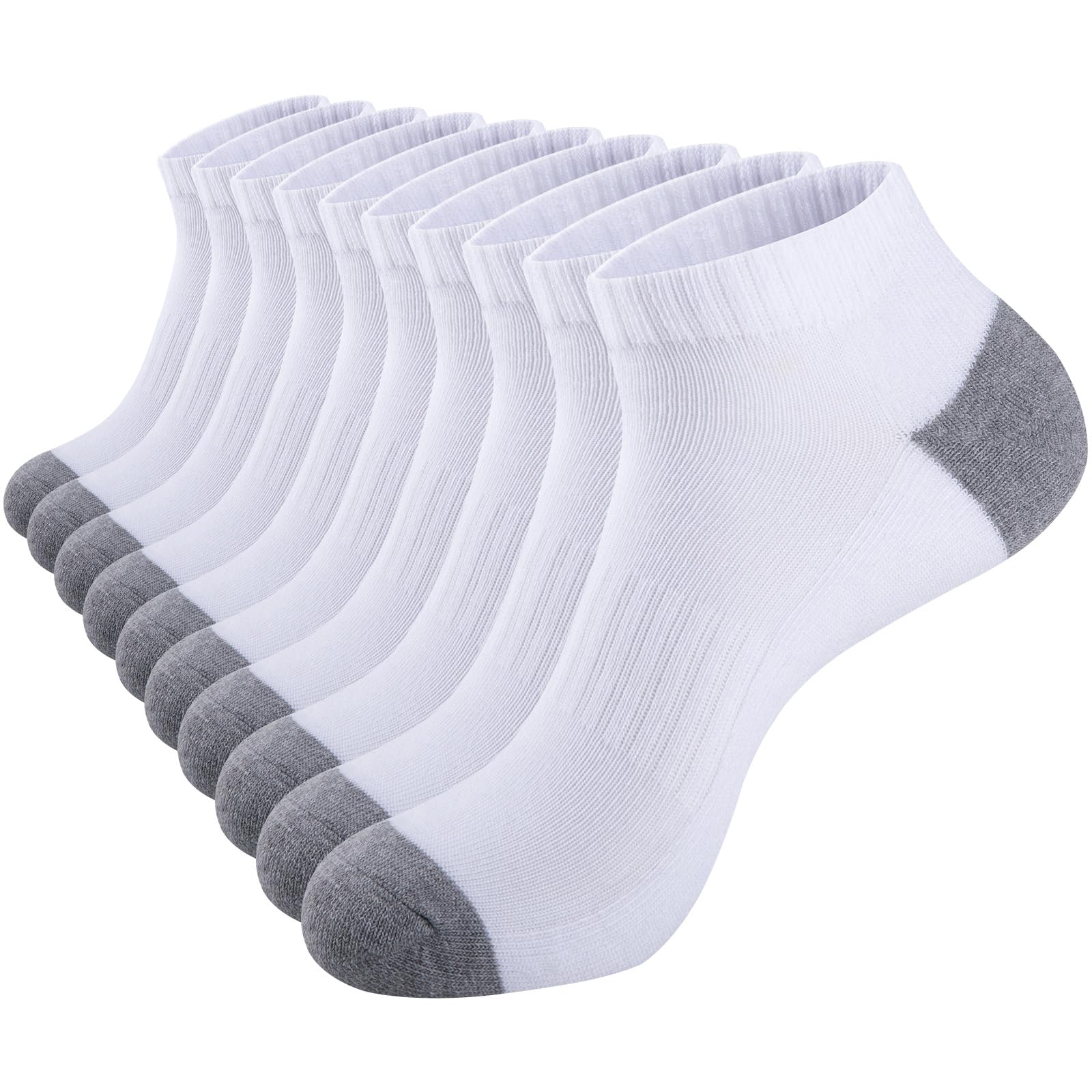eallco 10 Pairs Mens Ankle Socks Low Cut Socks for Men Athletic Socks Breathable Cushioned White