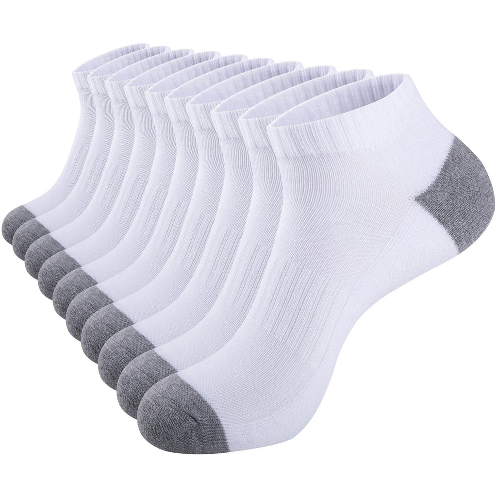 eallco 10 Pairs Mens Ankle Socks Low Cut Socks for Men Athletic Socks Breathable Cushioned White