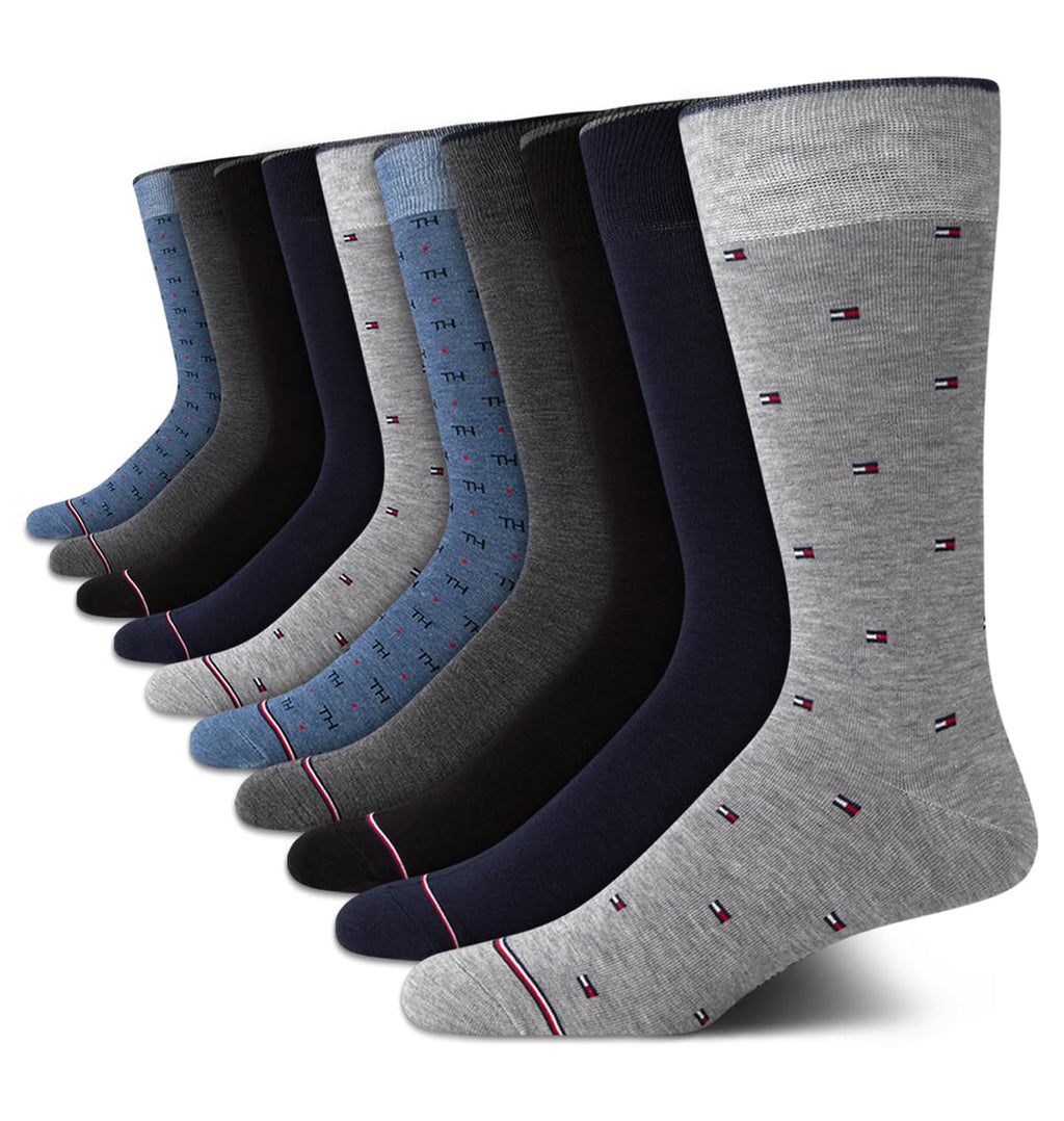 Tommy Hilfiger Mens Dress Socks - 10 Pack Comfort Stretch Breathable Casual Work Crew Socks for Men (Sizes: 7-12), Size 7-12, Heather Grey