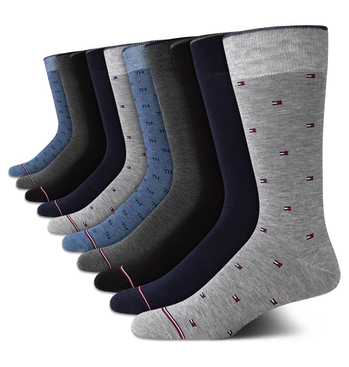 Tommy Hilfiger Mens Dress Socks - 10 Pack Comfort Stretch Breathable Casual Work Crew Socks for Men (Sizes: 7-12), Size 7-12, Heather Grey