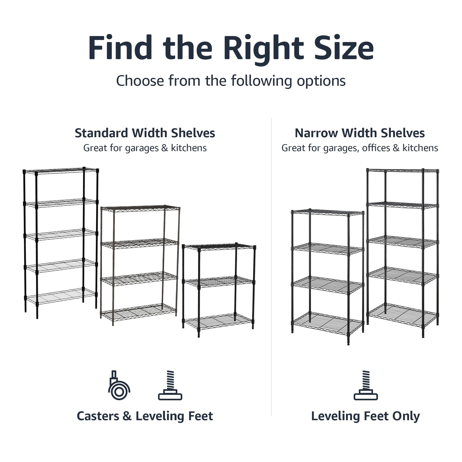 Amazon Basics 4-Shelf Steel Wire Storage Rack, Adjustable, Sturdy, Easy Assembly, 13.4 D x 23.2 W x 48 H in, Black