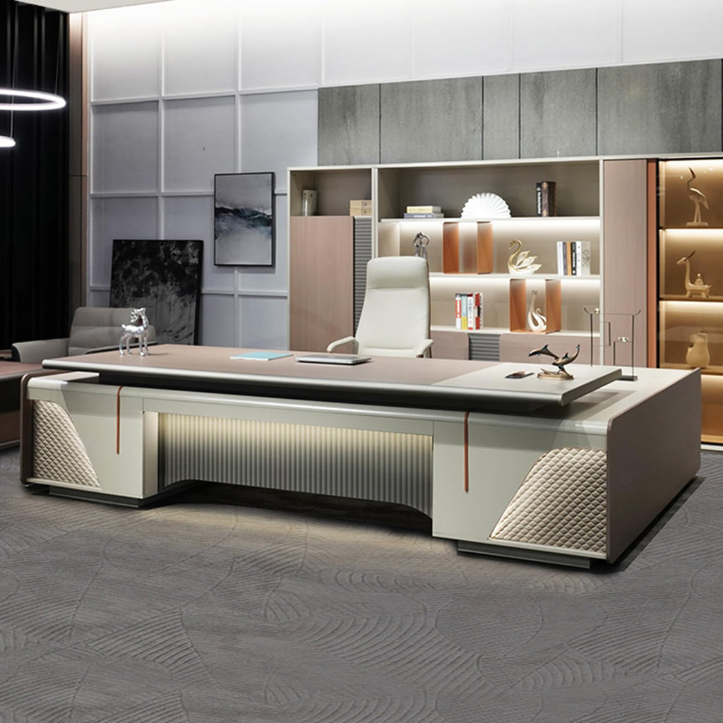 DLCQIJI L Shaped Computer Desk with Power Outlets and Smart LED Light, L Shaped Office Desk with Drawers and Storage, Home Office Furniture, 200cm